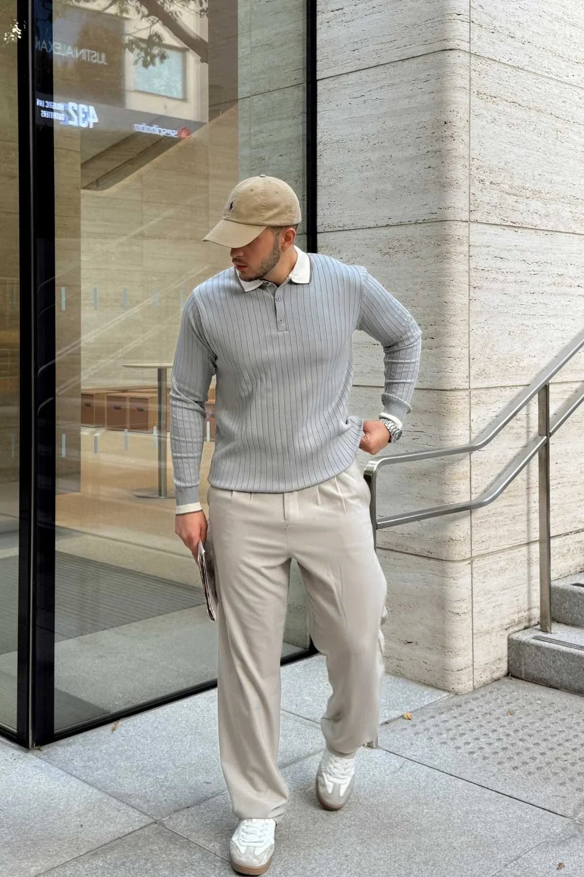 Luzi Çizgi Desenli Polo Yaka Premium Erkek Triko Kazak - Livio Ferri