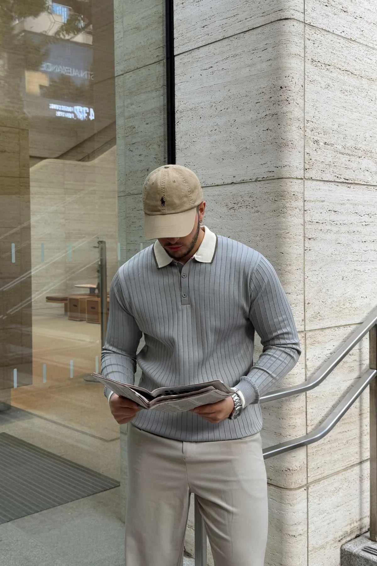 Luzi Çizgi Desenli Polo Yaka Premium Erkek Triko Kazak - Livio Ferri