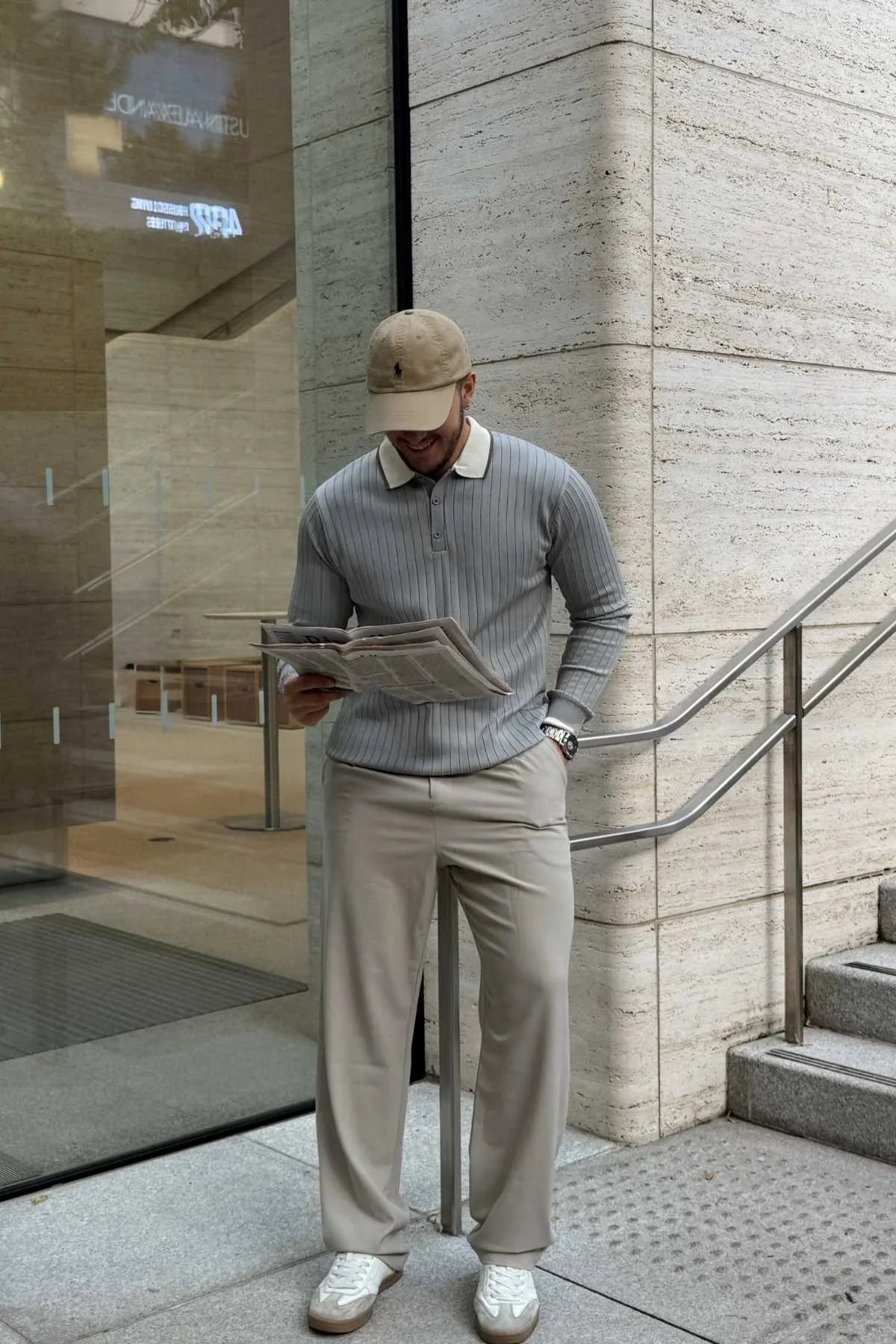 Luzi Çizgi Desenli Polo Yaka Premium Erkek Triko Kazak - Livio Ferri