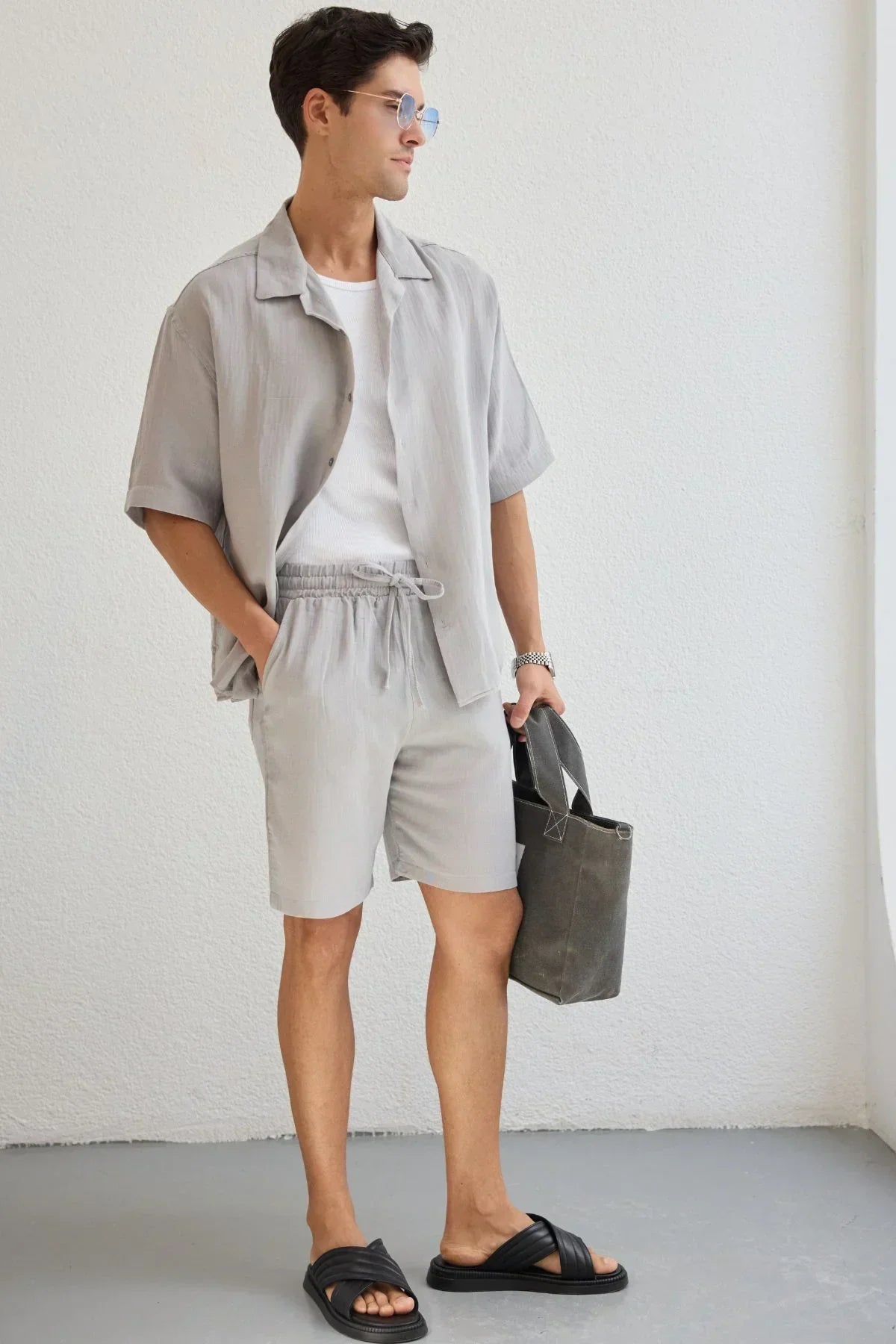 mago-erkek-oversize-muslin-sort-gomlek-takim-100-pamuk-soft-feel-24109 - Livio Ferri