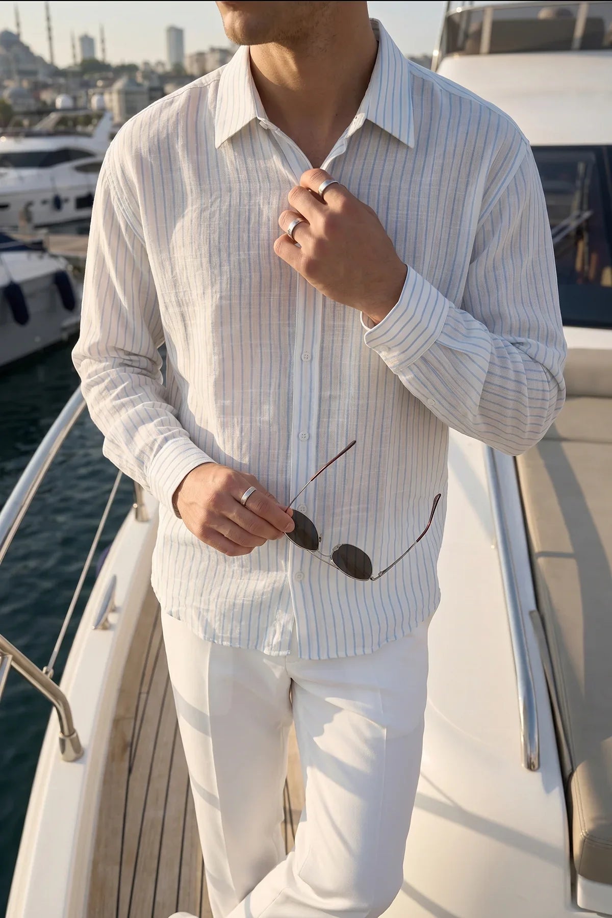 mayra-cizgili-100-cotton-oversize-erkek-gomlek-yazlik-rahat-kesim-gomlek-27913 - Livio Ferri
