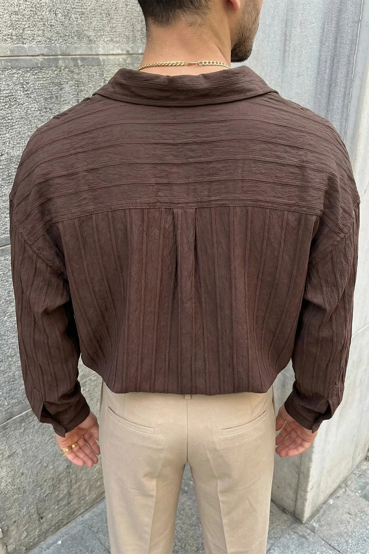 Maze Premium Oversize Erkek Gömlek Dokulu Çizgili - Livio Ferri