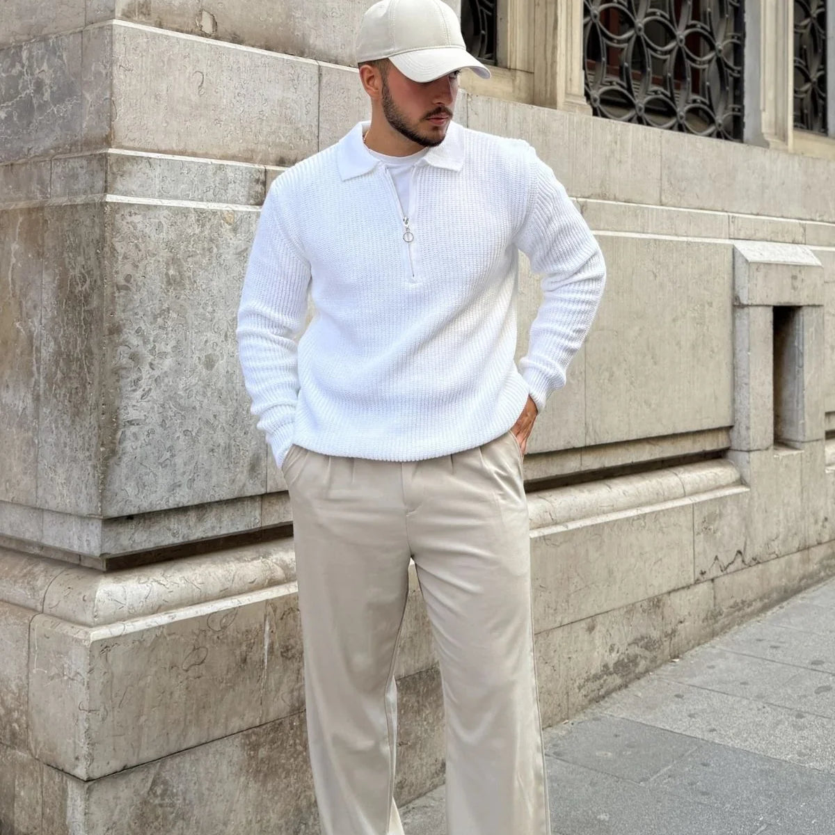 Mena Erkek Polo Yaka Selanik Örgü Yarım Fermuarlı Kalın Triko Kazak - Livio Ferri