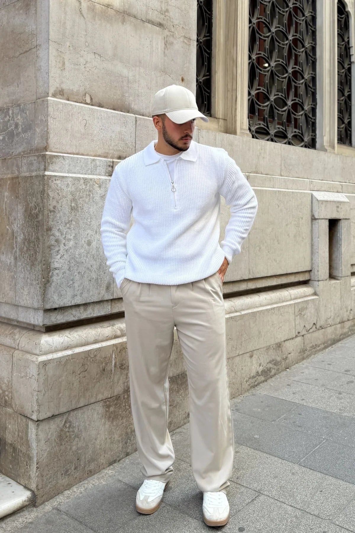 Mena Erkek Polo Yaka Selanik Örgü Yarım Fermuarlı Kalın Triko Kazak - Livio Ferri