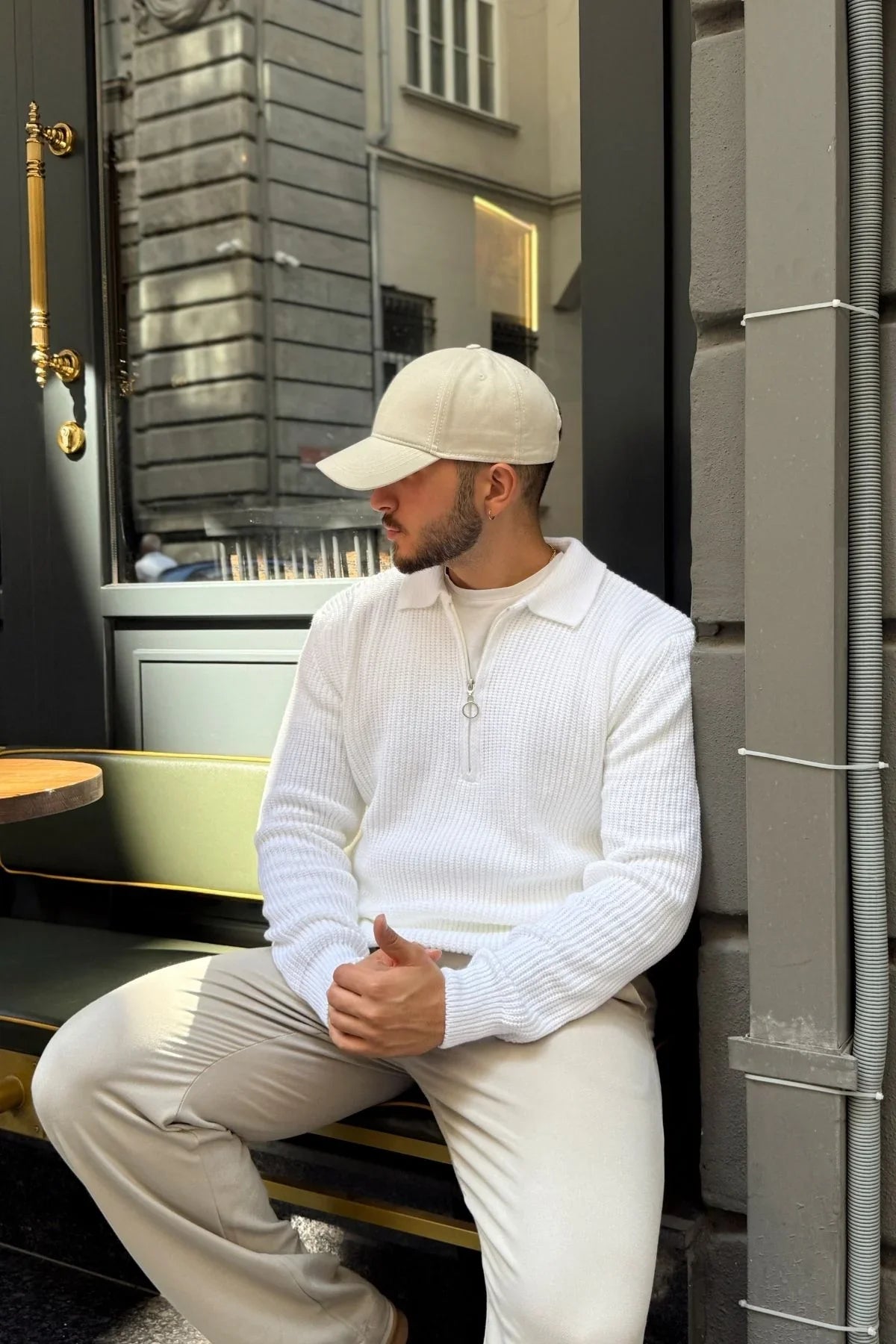 Mena Erkek Polo Yaka Selanik Örgü Yarım Fermuarlı Kalın Triko Kazak - Livio Ferri