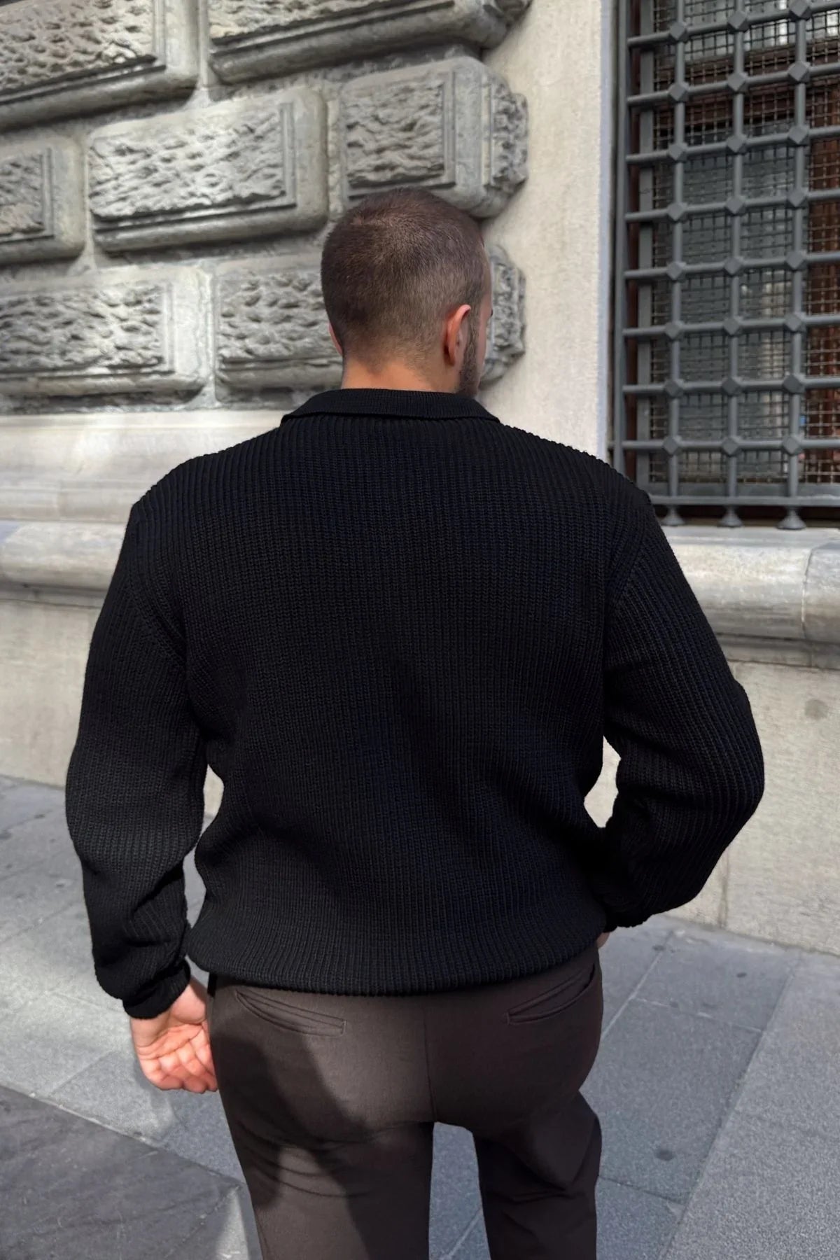 Mena Erkek Polo Yaka Selanik Örgü Yarım Fermuarlı Kalın Triko Kazak - Livio Ferri