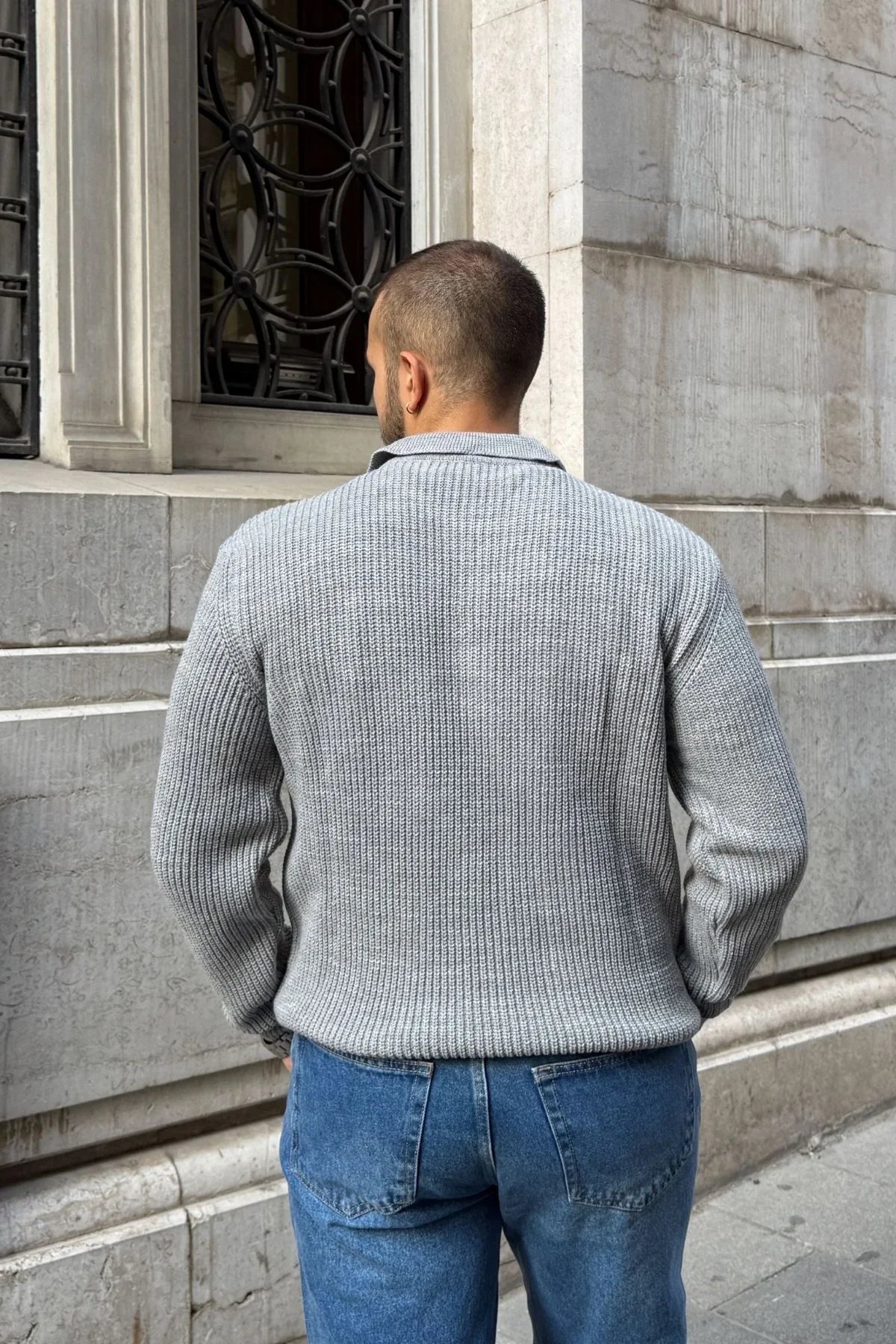 Mena Erkek Polo Yaka Selanik Örgü Yarım Fermuarlı Kalın Triko Kazak - Livio Ferri