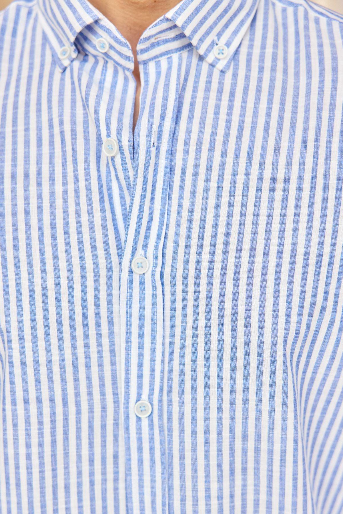 misato-erkek-gomlek-modern-slim-fit-keten-gorunumlu-ince-cizgili-hafif-kumas-24207 - Livio Ferri