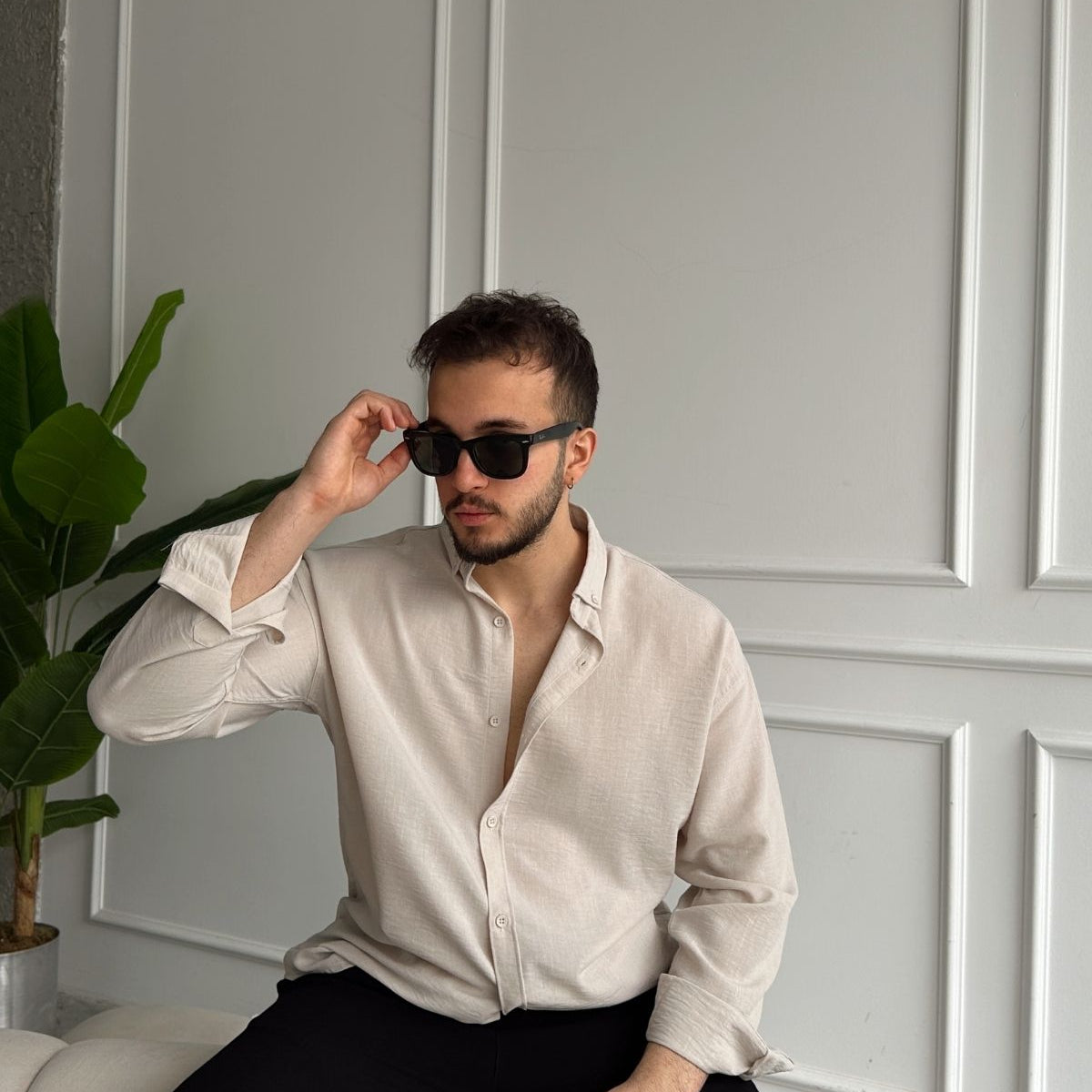 Napas Erkek Oversize Keten Görünümlü Gömlek