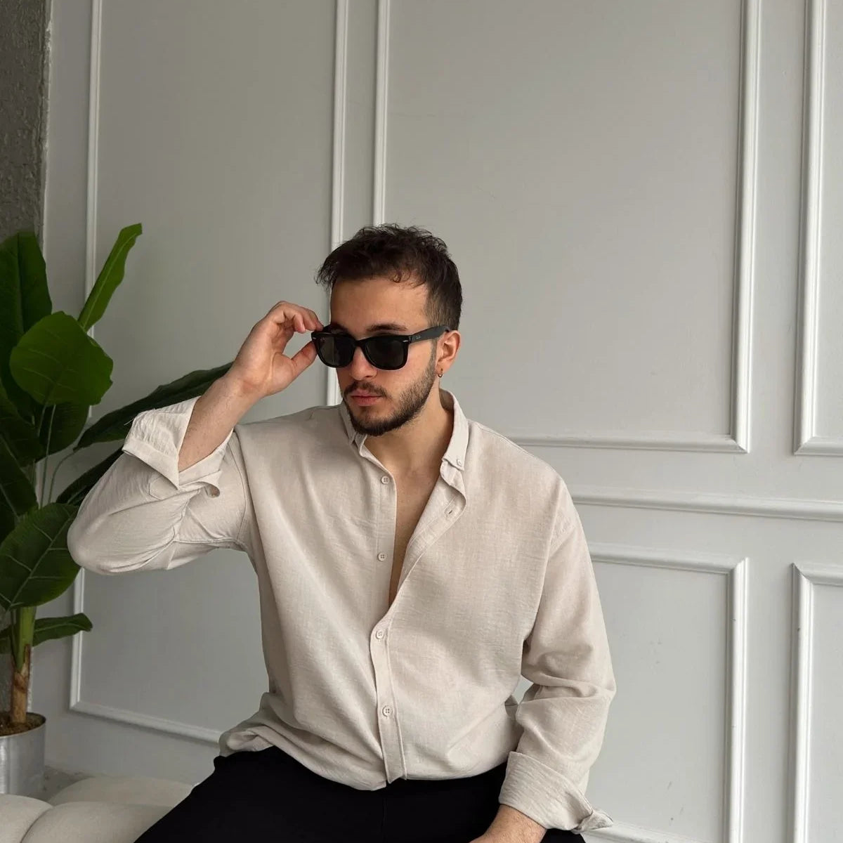 Napas Erkek Oversize Keten Görünümlü Gömlek