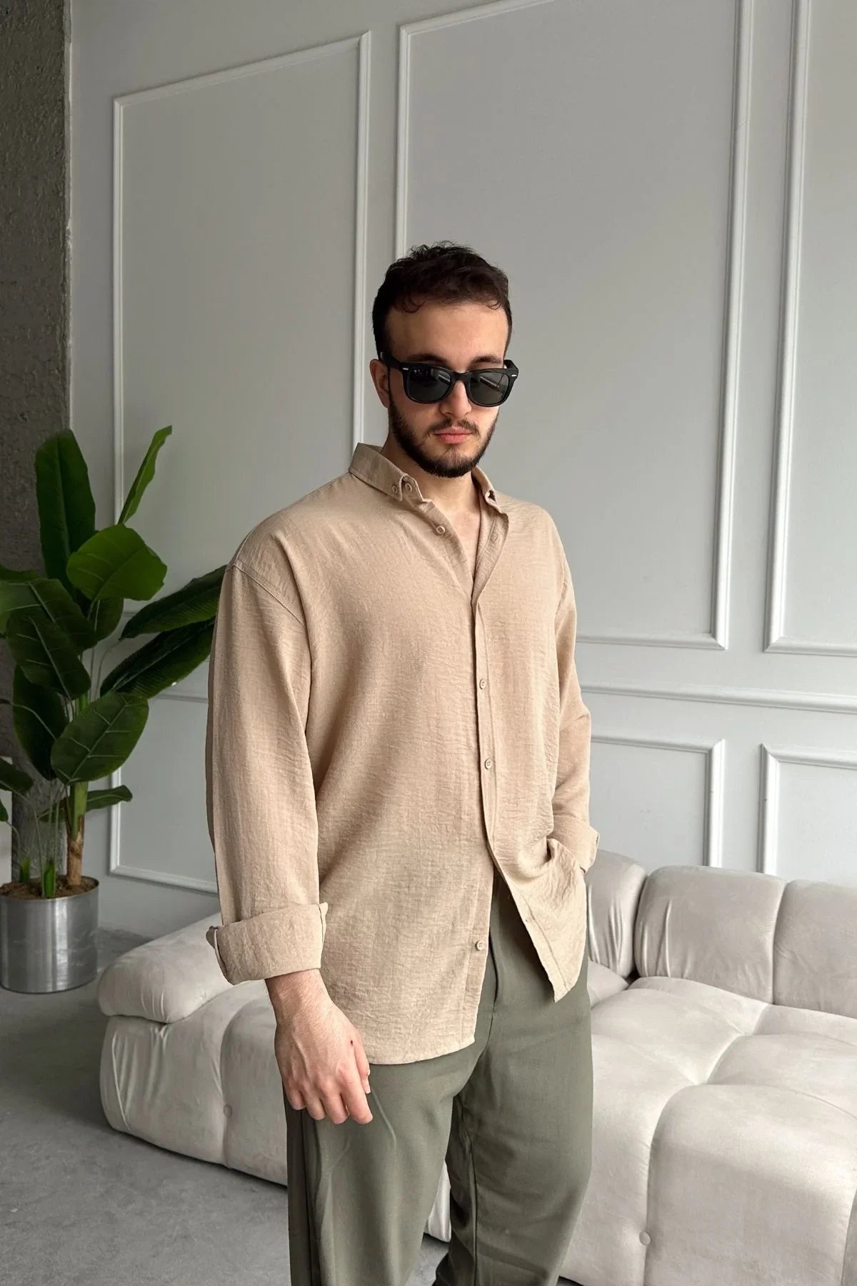 Napas Erkek Oversize Keten Görünümlü Gömlek - Livio Ferri