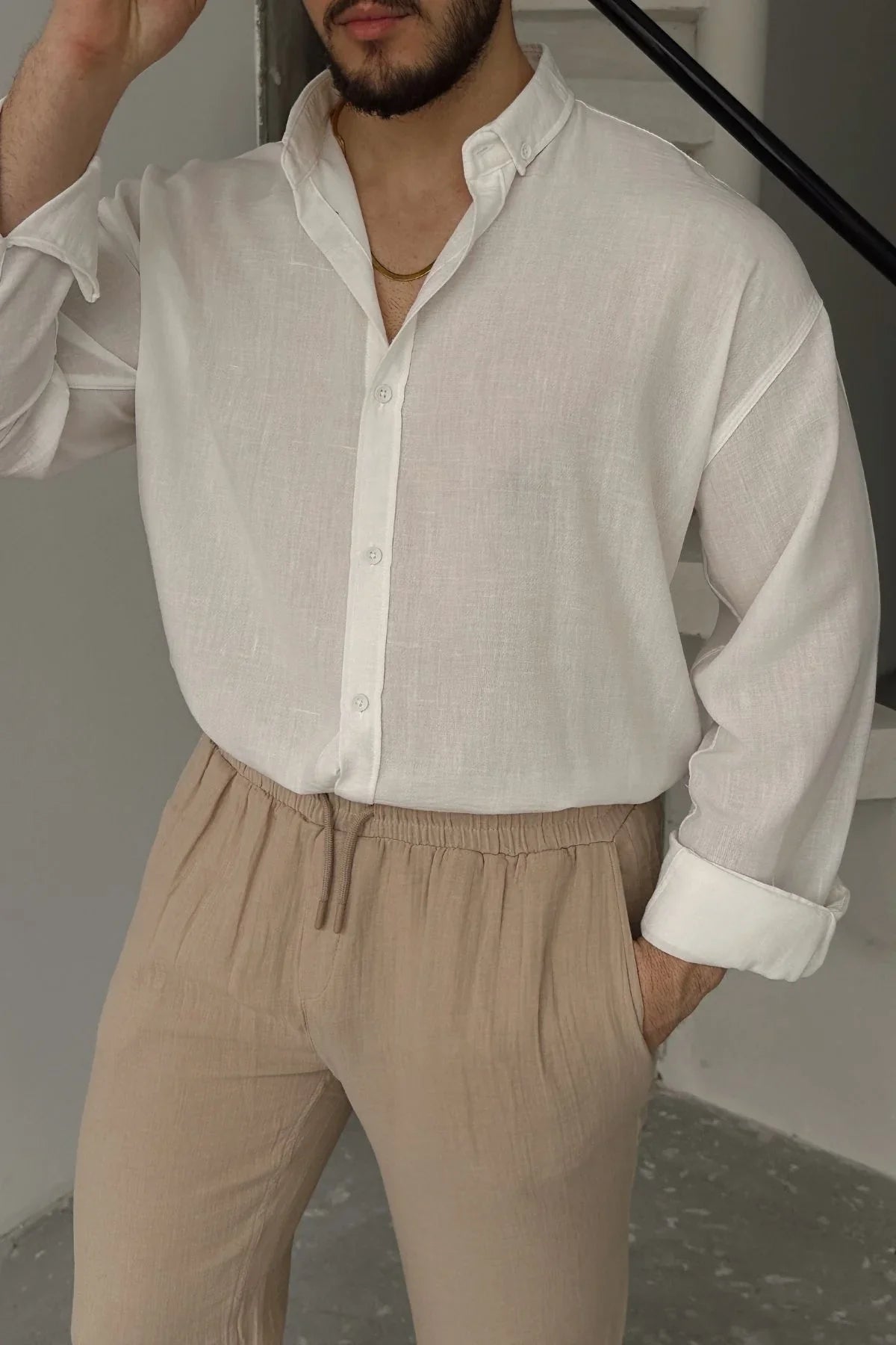 Napas Erkek Oversize Keten Görünümlü Gömlek - Livio Ferri