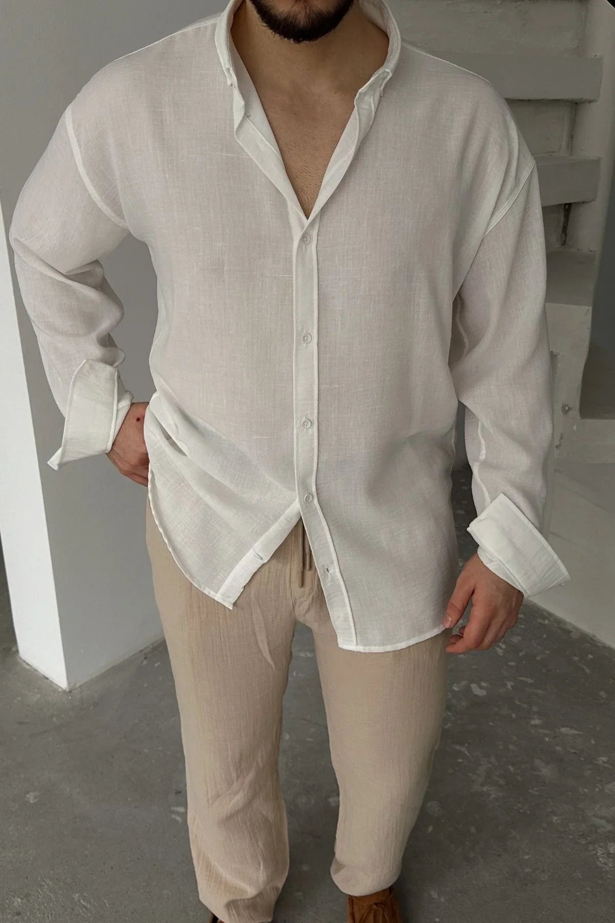 Napas Erkek Oversize Keten Görünümlü Gömlek - Livio Ferri