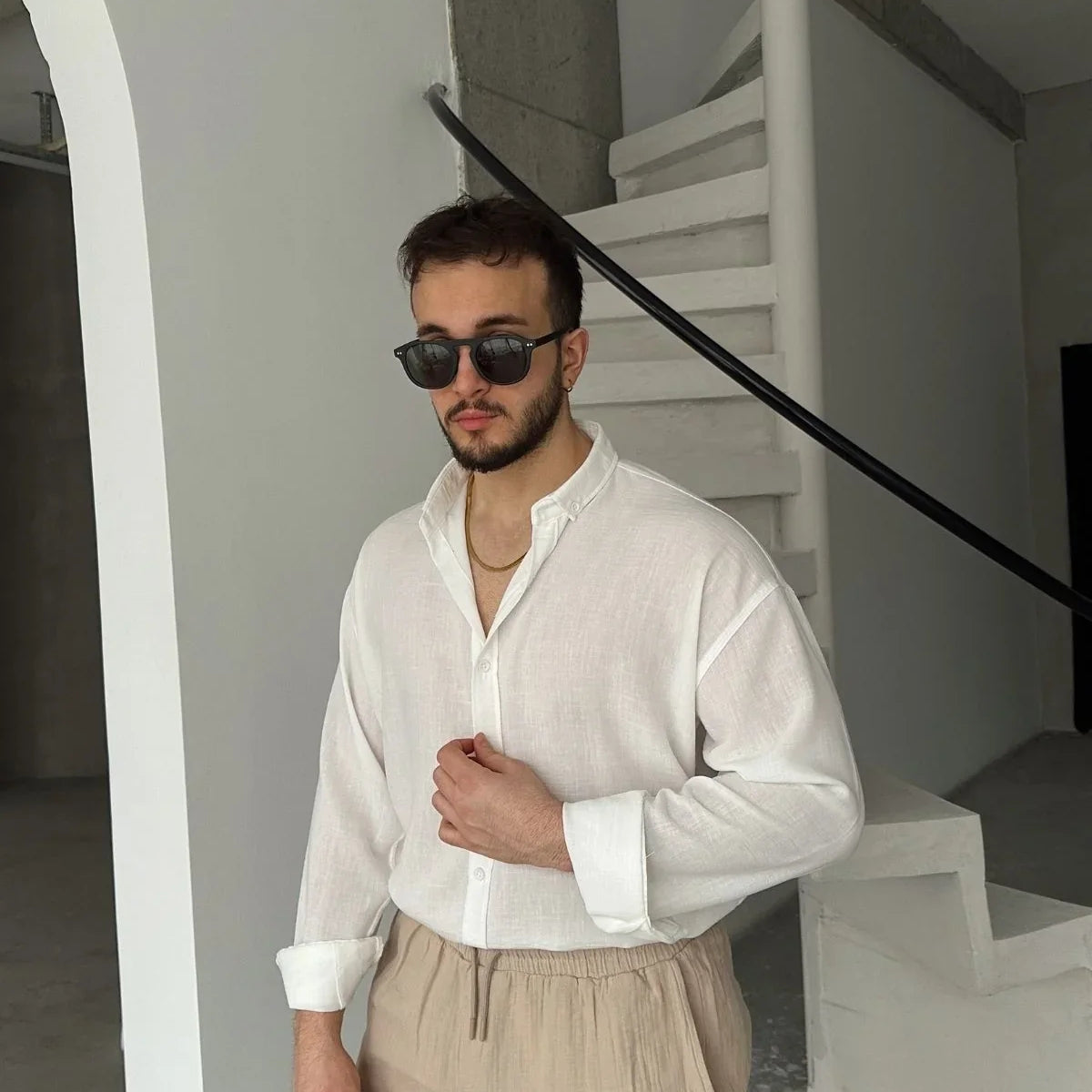 Napas Erkek Oversize Keten Görünümlü Gömlek - Livio Ferri