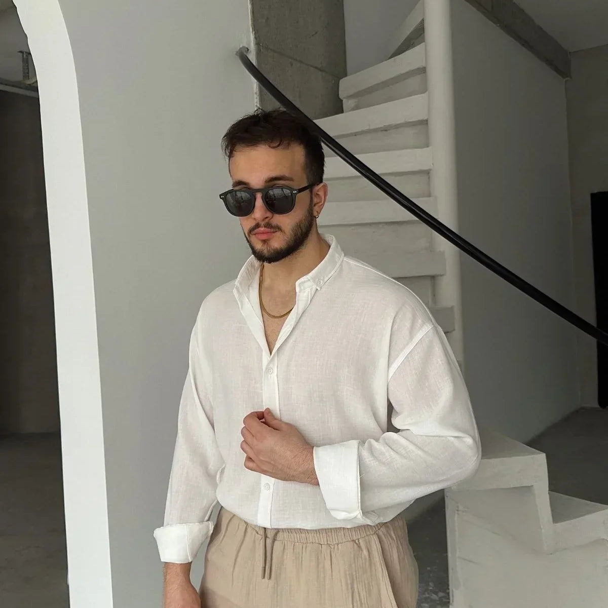 Napas Erkek Oversize Keten Görünümlü Gömlek - Livio Ferri