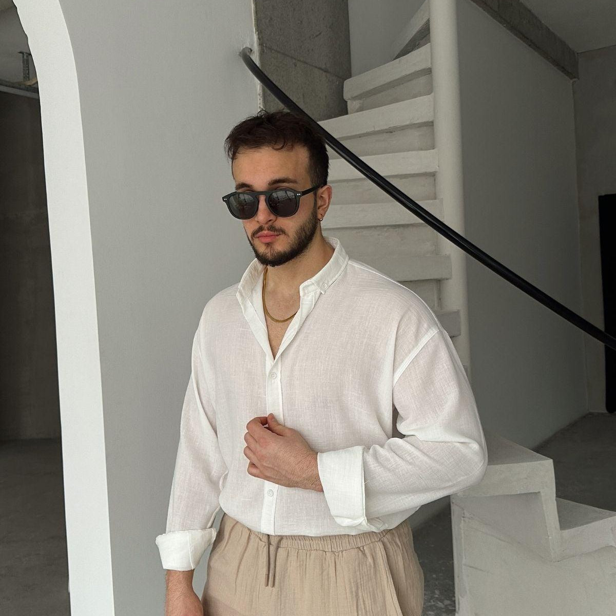 Napas Erkek Oversize Keten Görünümlü Gömlek