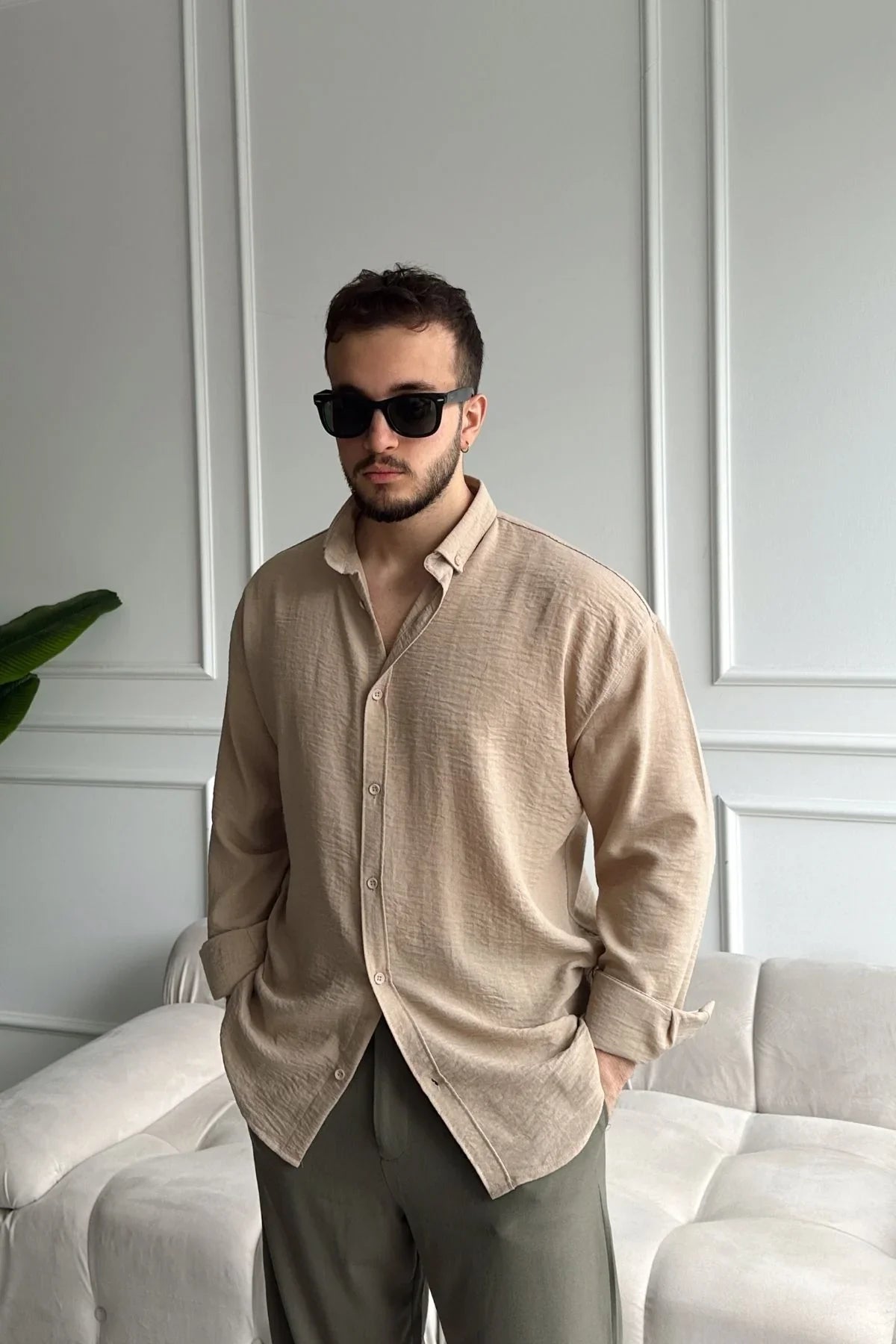 Napas Erkek Oversize Keten Görünümlü Gömlek - Livio Ferri