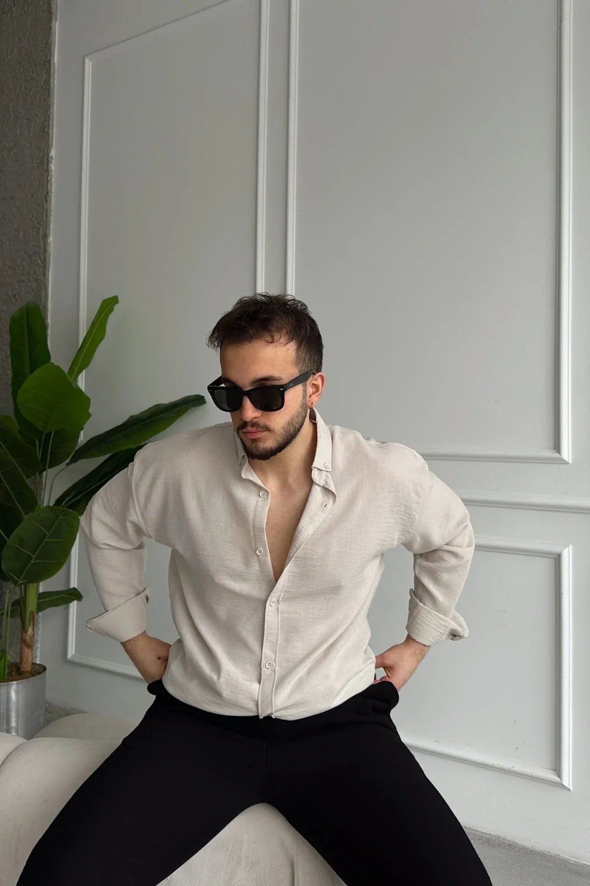 Napas Erkek Oversize Keten Görünümlü Gömlek - Livio Ferri