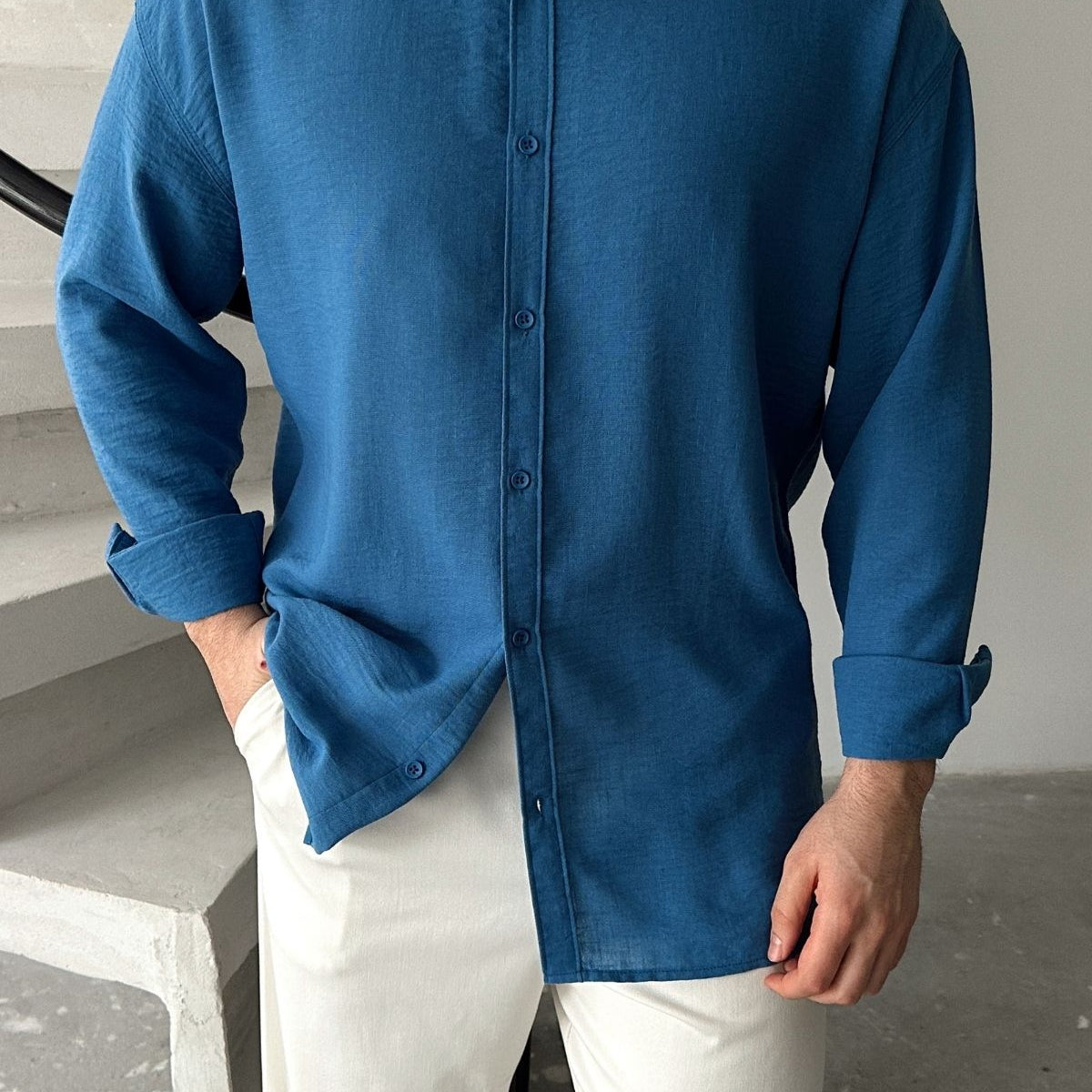 Napas Erkek Oversize Keten Görünümlü Gömlek