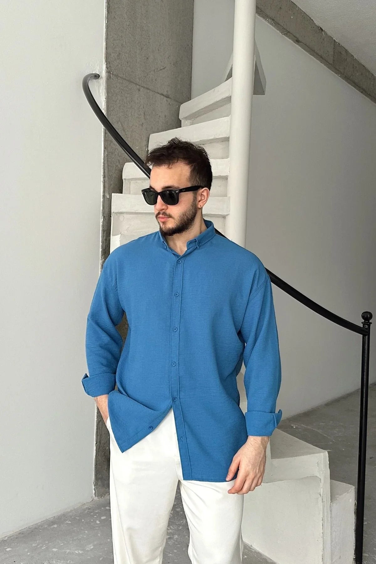 Napas Erkek Oversize Keten Görünümlü Gömlek - Livio Ferri
