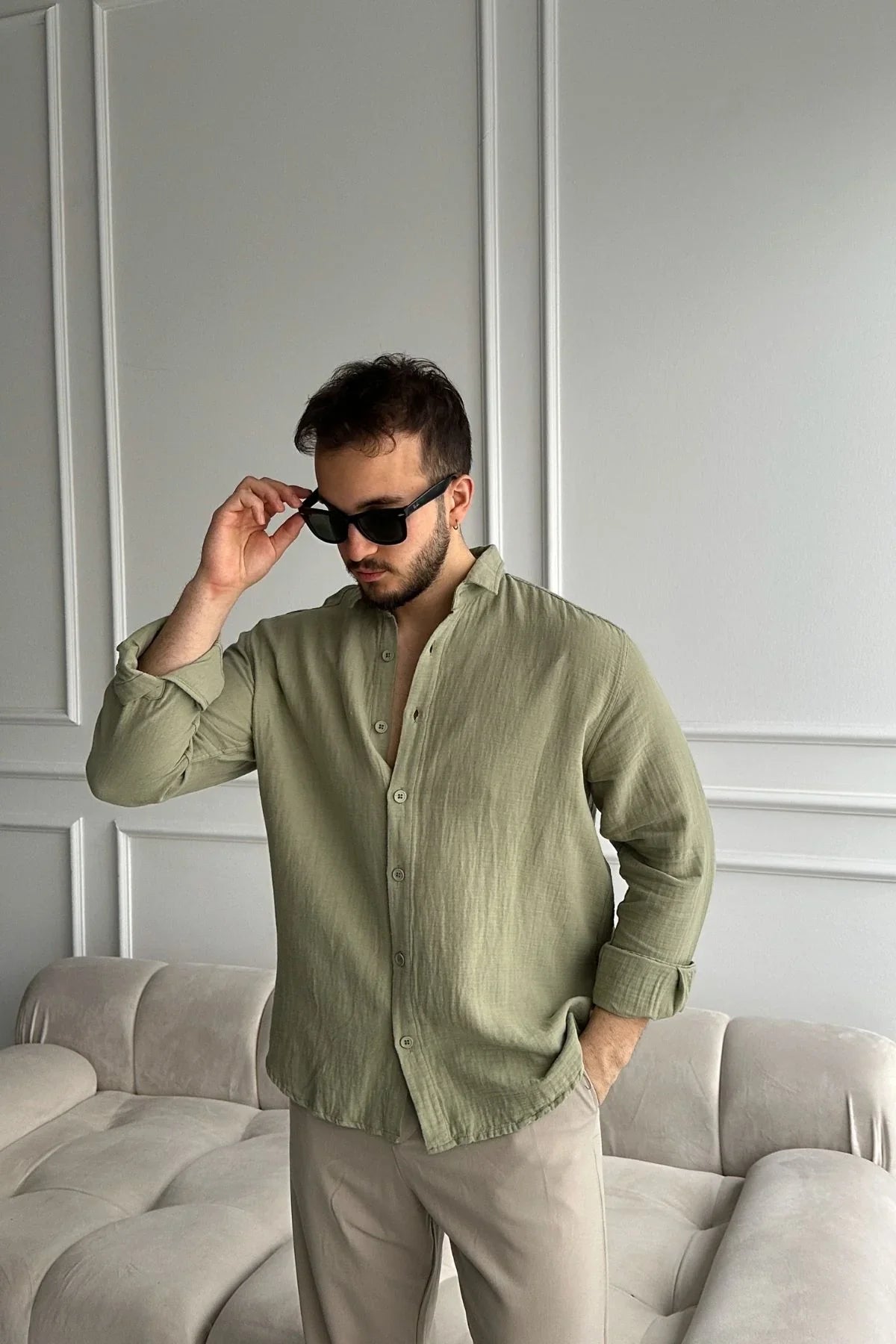 Napas Erkek Oversize Keten Görünümlü Gömlek - Livio Ferri