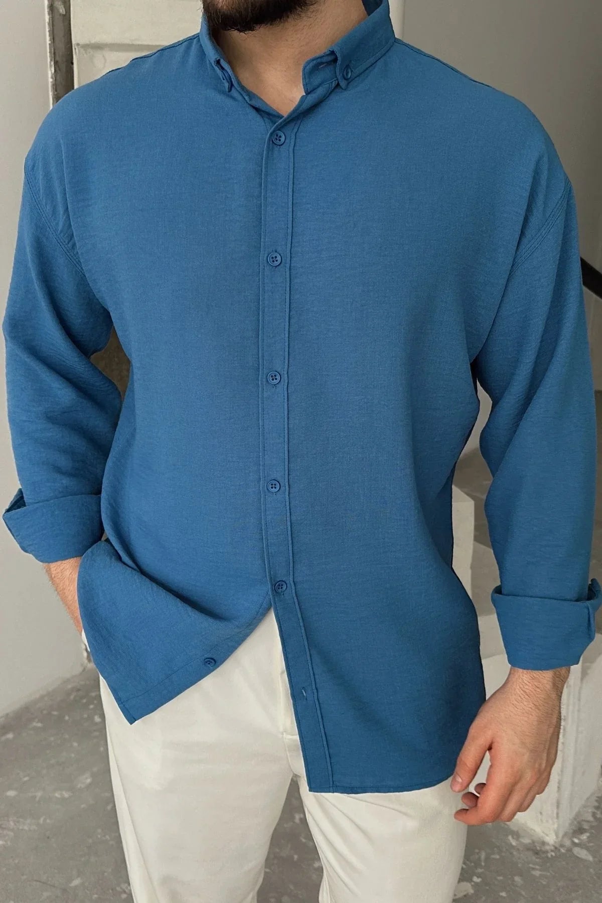 Napas Erkek Oversize Keten Görünümlü Gömlek - Livio Ferri