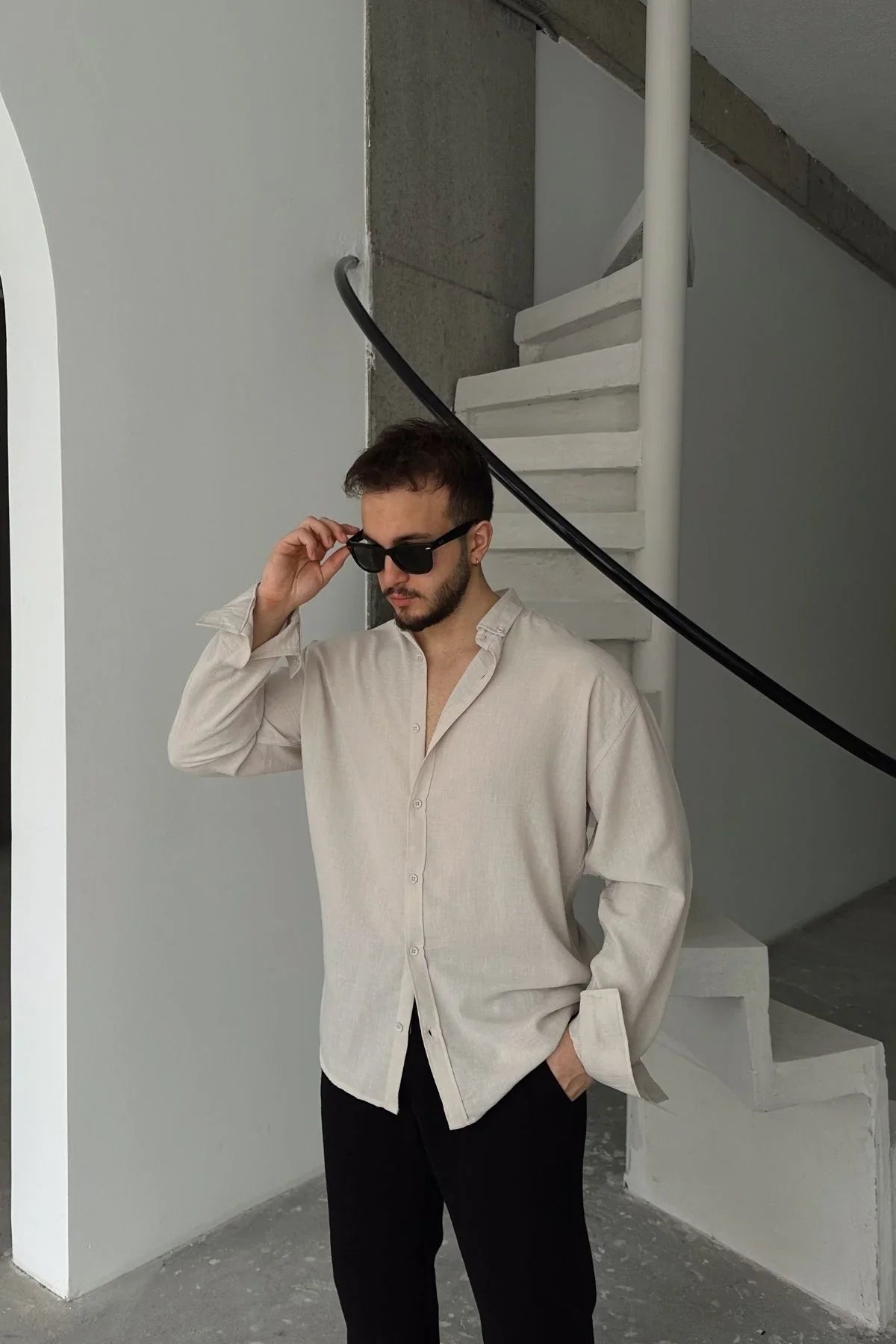 Napas Erkek Oversize Keten Görünümlü Gömlek - Livio Ferri