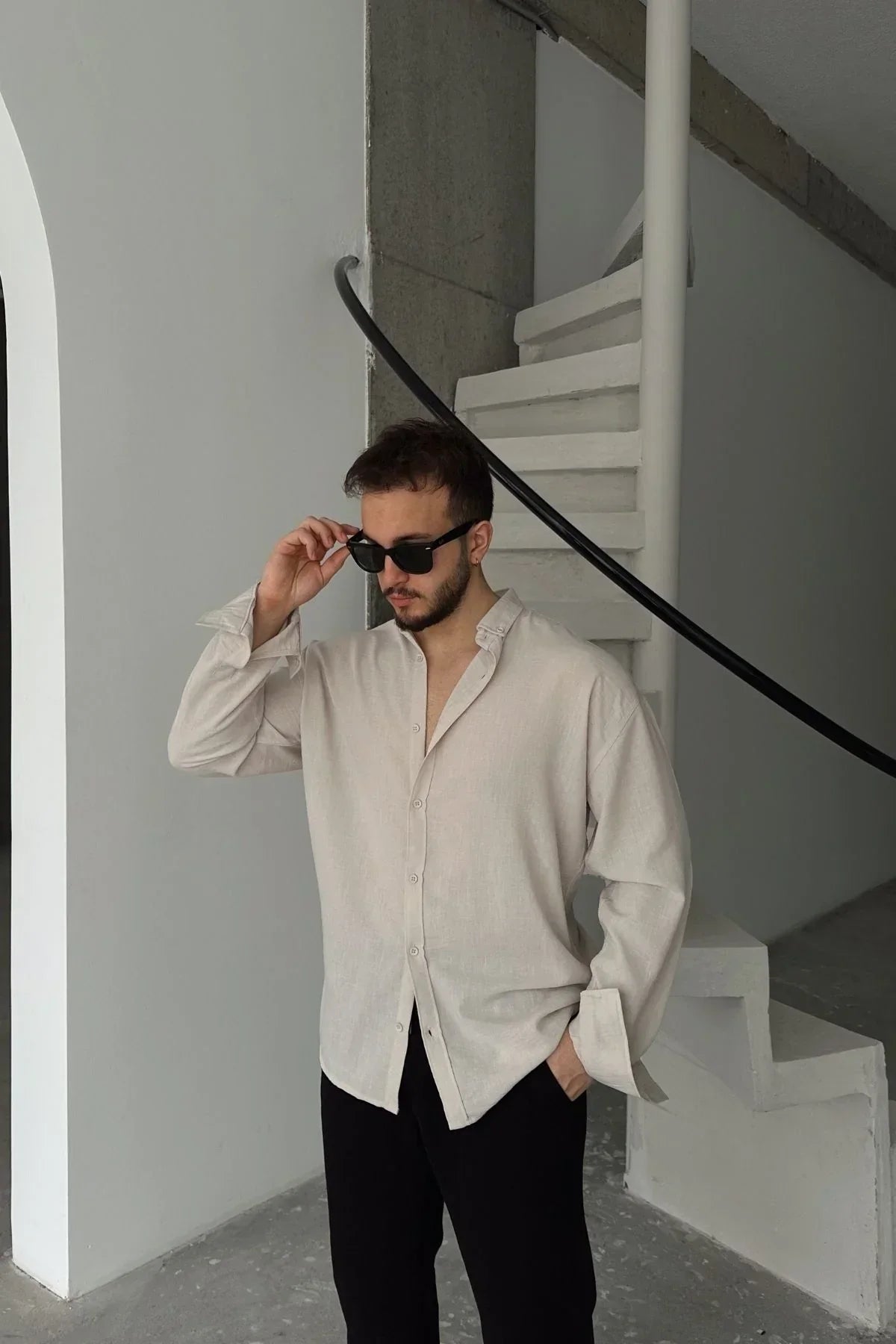 Napas Erkek Oversize Keten Görünümlü Gömlek - Livio Ferri