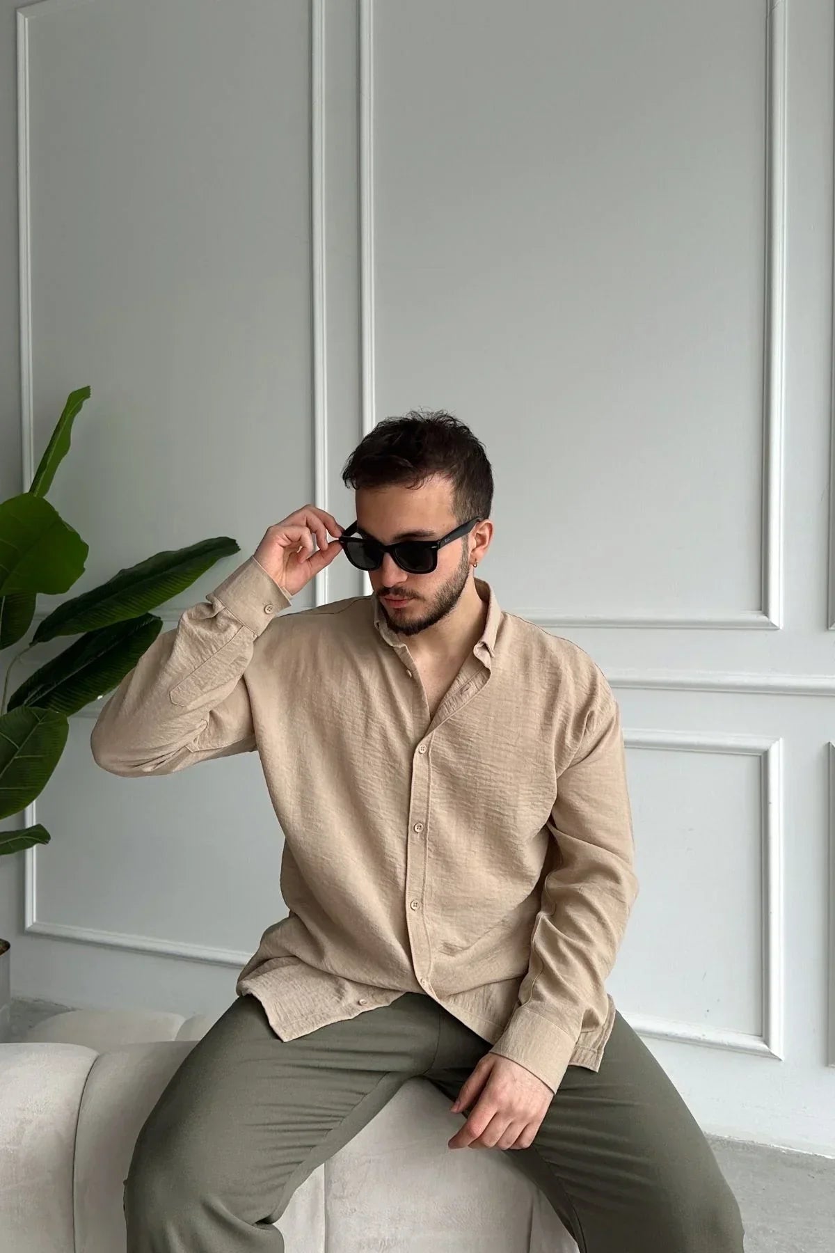 Napas Erkek Oversize Keten Görünümlü Gömlek - Livio Ferri