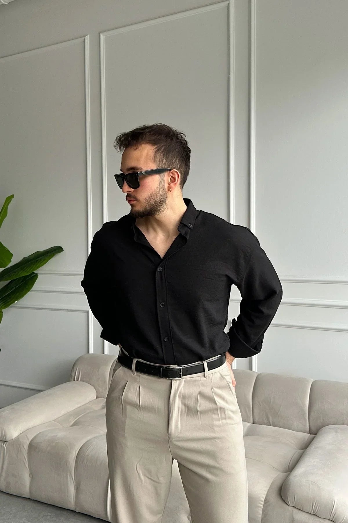 Napas Erkek Oversize Keten Görünümlü Gömlek - Livio Ferri