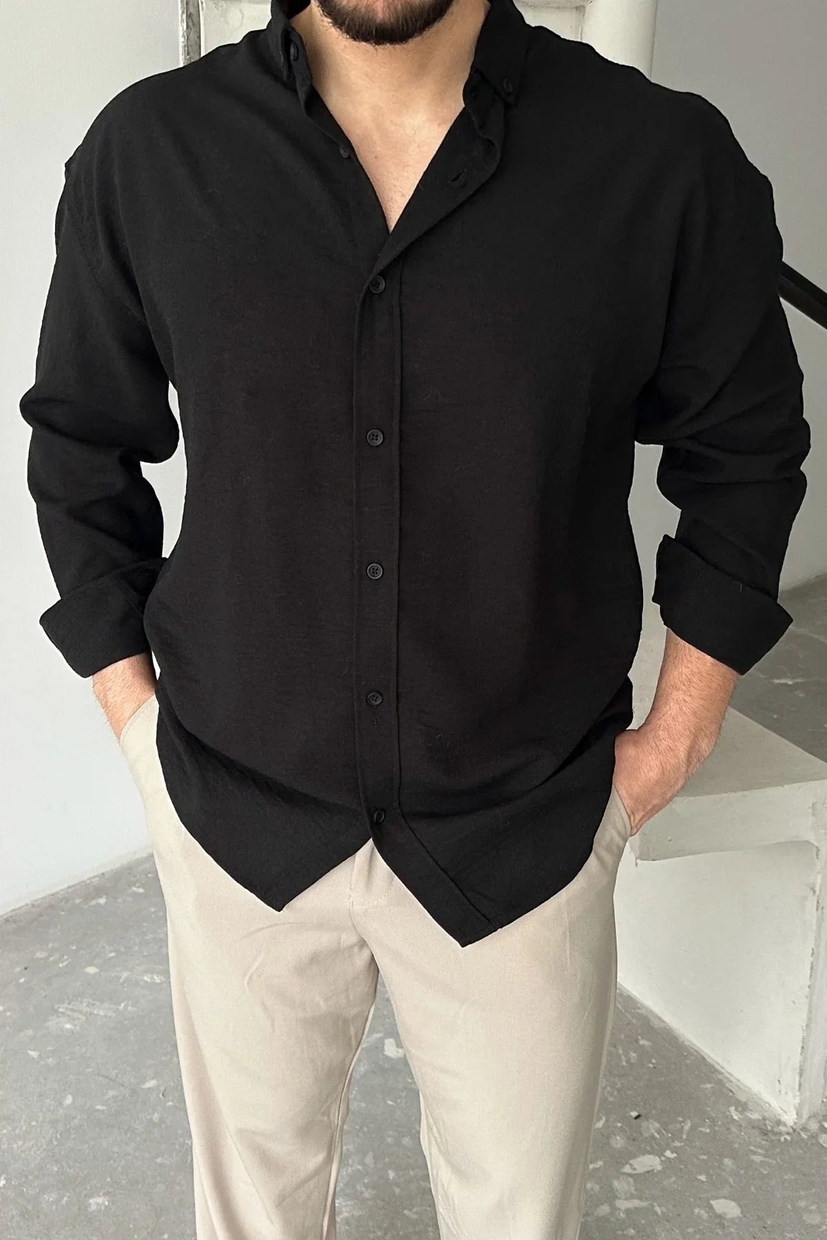 Napas Erkek Oversize Keten Görünümlü Gömlek - Livio Ferri