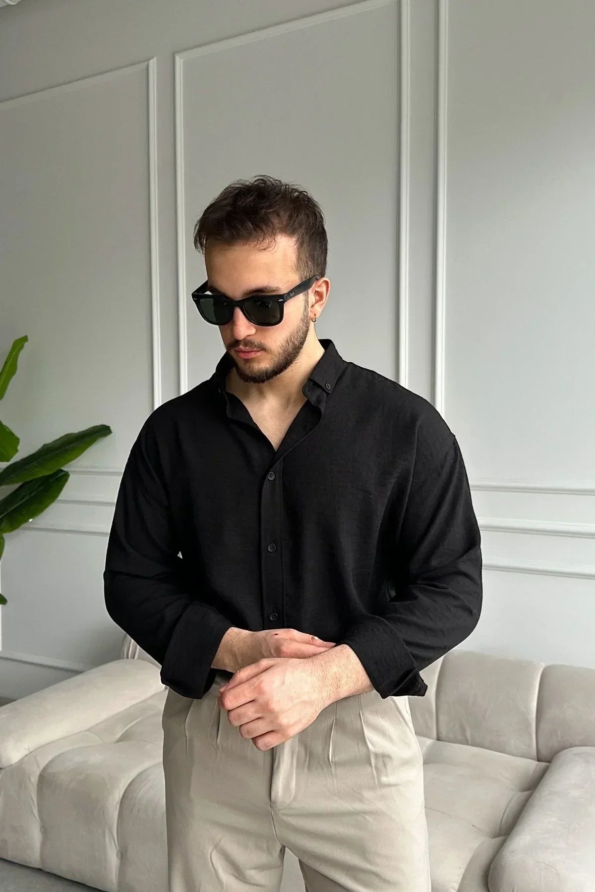 Napas Erkek Oversize Keten Görünümlü Gömlek - Livio Ferri