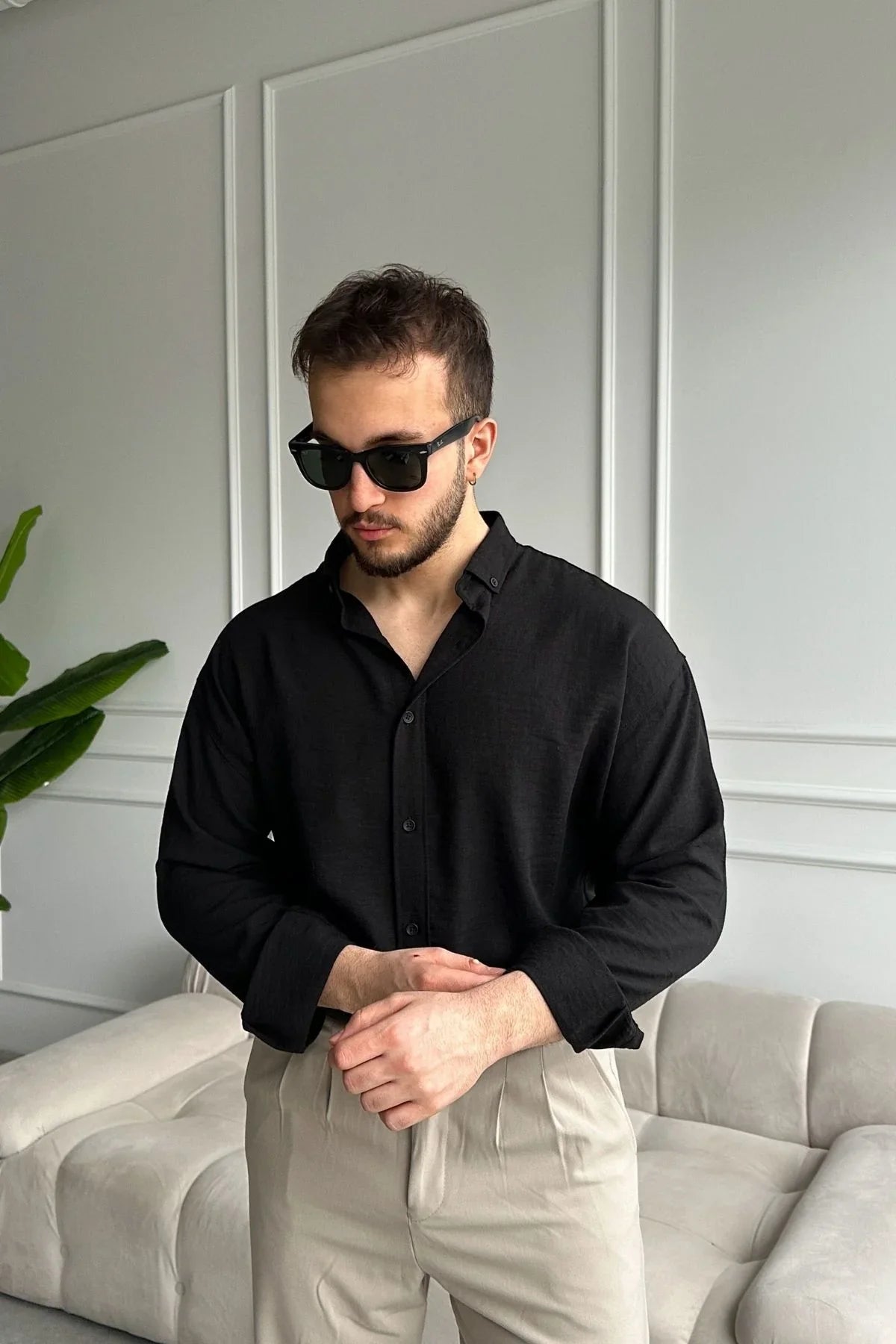 Napas Erkek Oversize Keten Görünümlü Gömlek - Livio Ferri