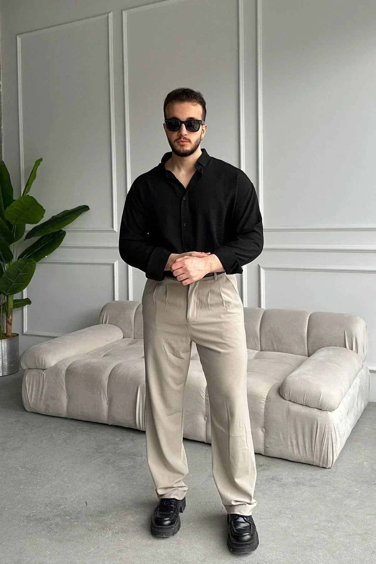 Napas Erkek Oversize Keten Görünümlü Gömlek - Livio Ferri