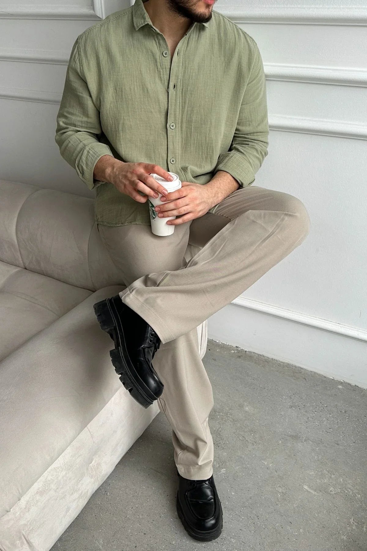 Napas Erkek Oversize Keten Görünümlü Gömlek - Livio Ferri