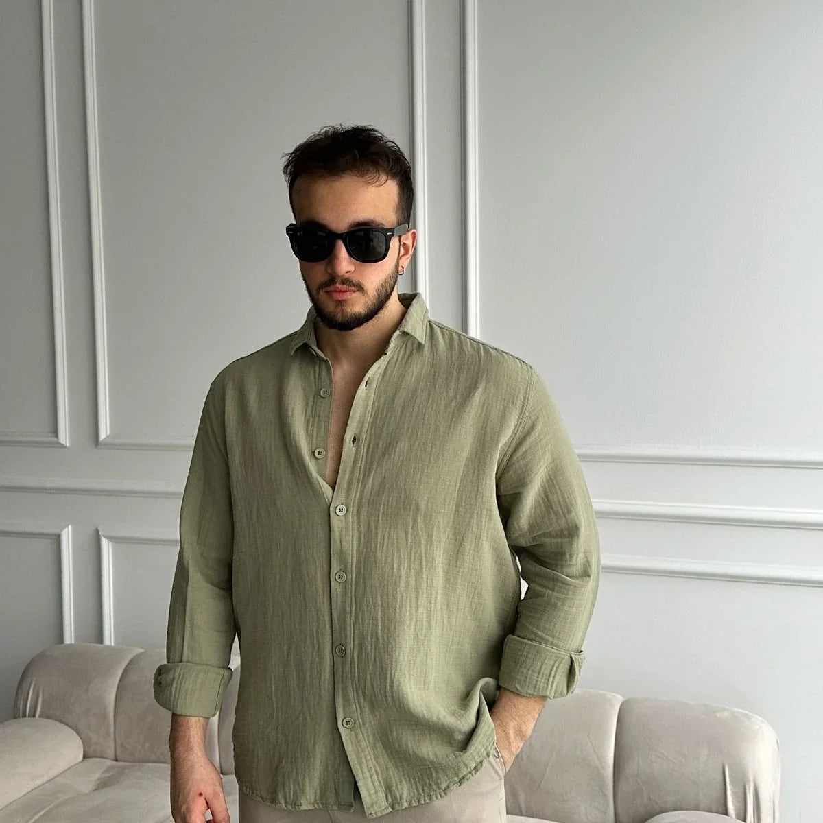 Napas Erkek Oversize Keten Görünümlü Gömlek