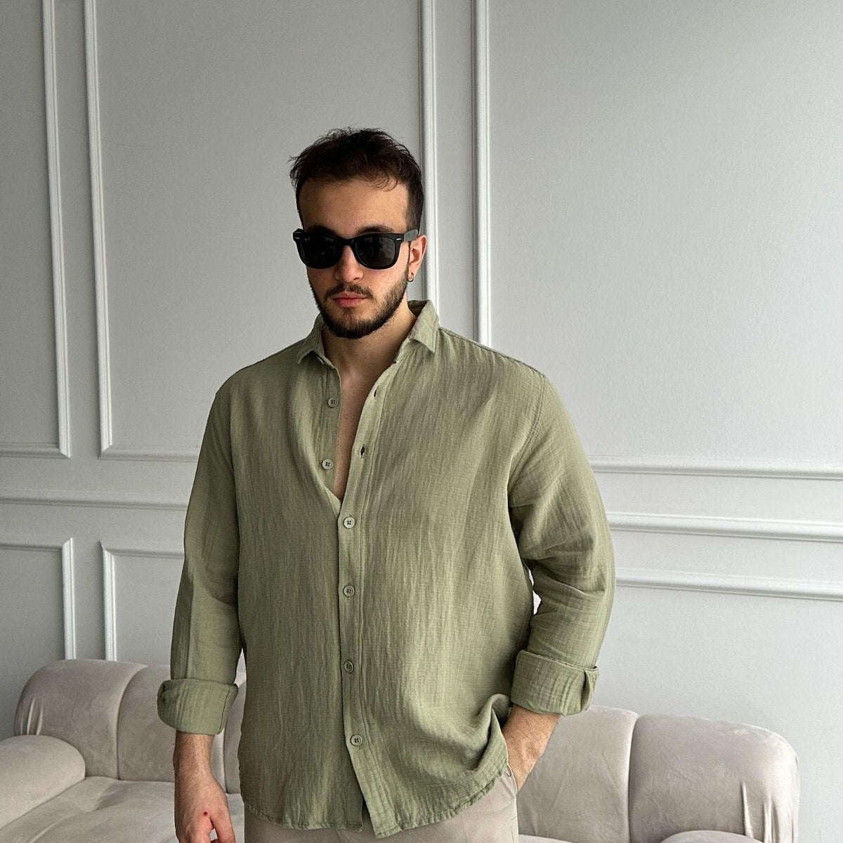 Napas Erkek Oversize Keten Görünümlü Gömlek