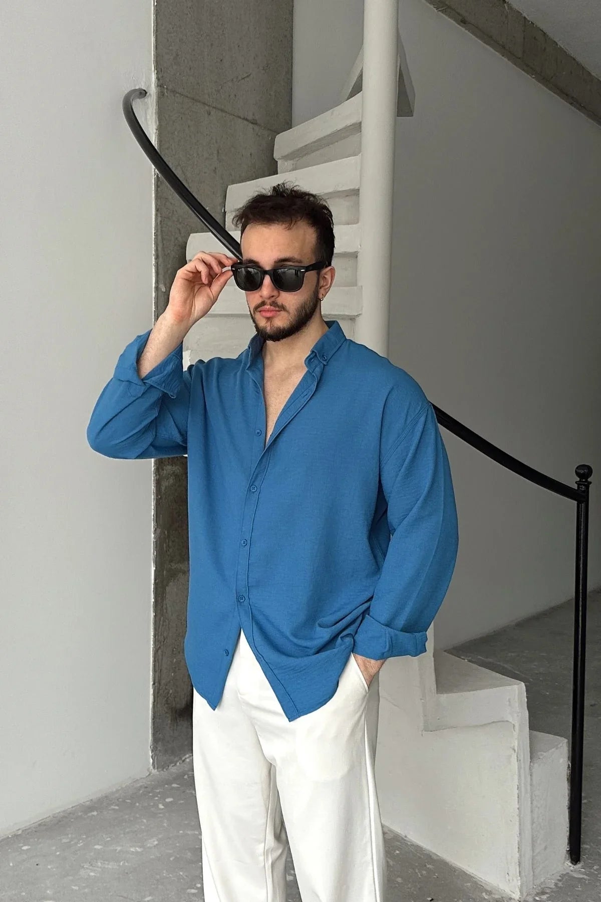 Napas Erkek Oversize Keten Görünümlü Gömlek - Livio Ferri