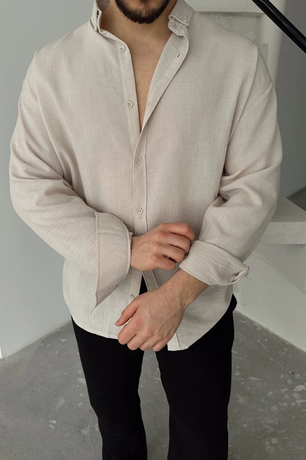 Napas Erkek Oversize Keten Görünümlü Gömlek - Livio Ferri
