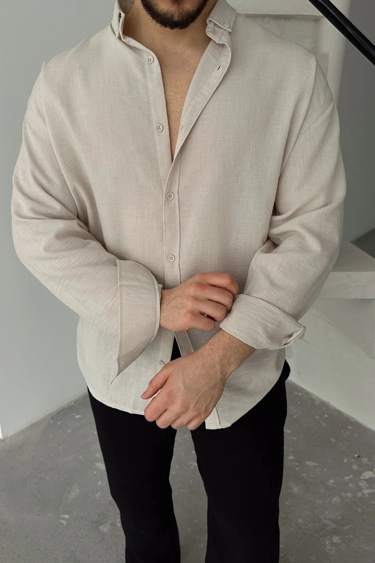 Napas Erkek Oversize Keten Görünümlü Gömlek - Livio Ferri