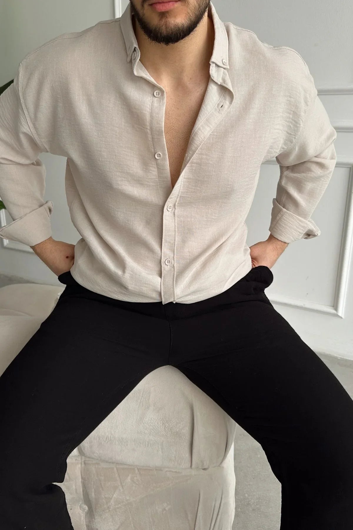 Napas Erkek Oversize Keten Görünümlü Gömlek - Livio Ferri