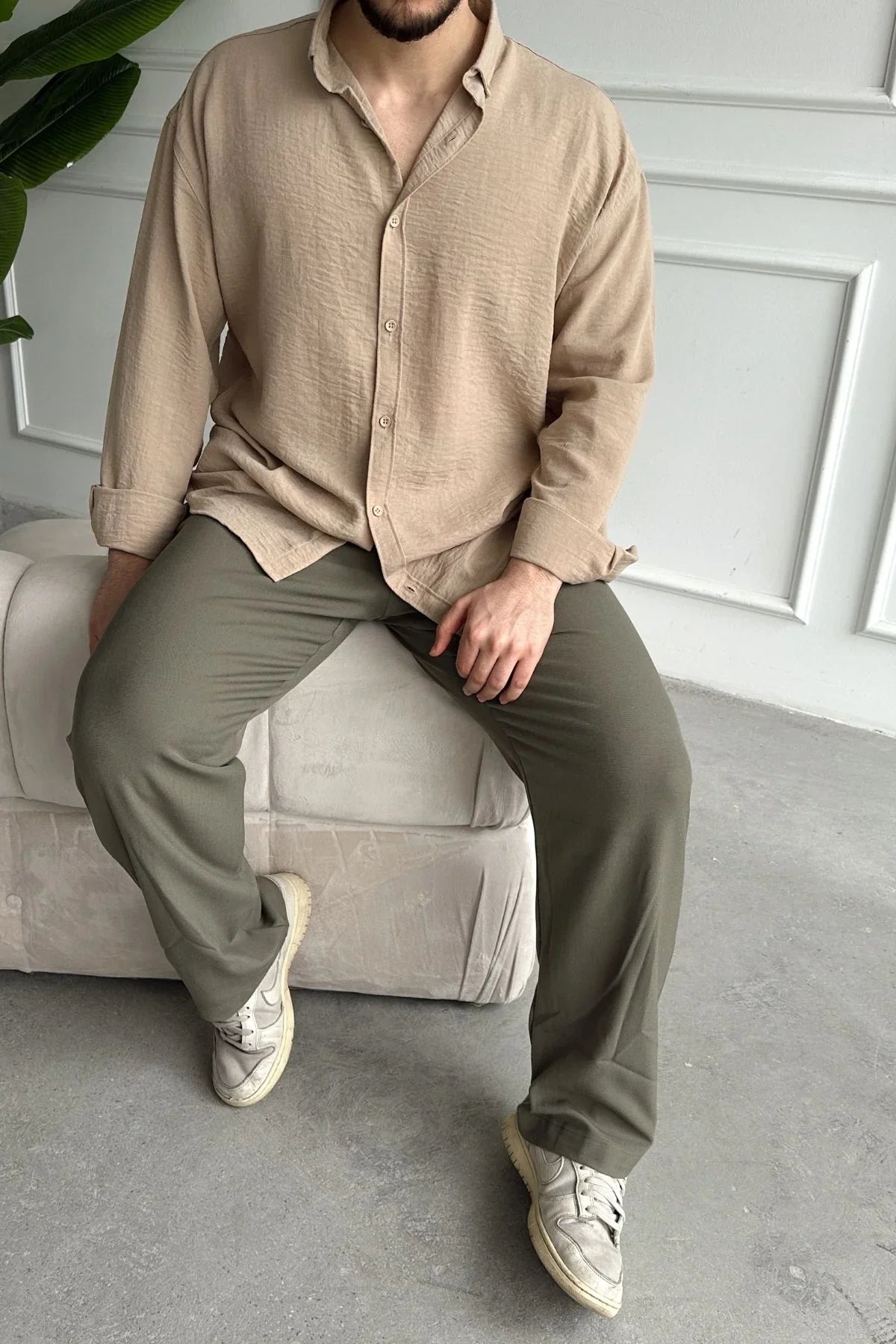 Napas Erkek Oversize Keten Görünümlü Gömlek - Livio Ferri