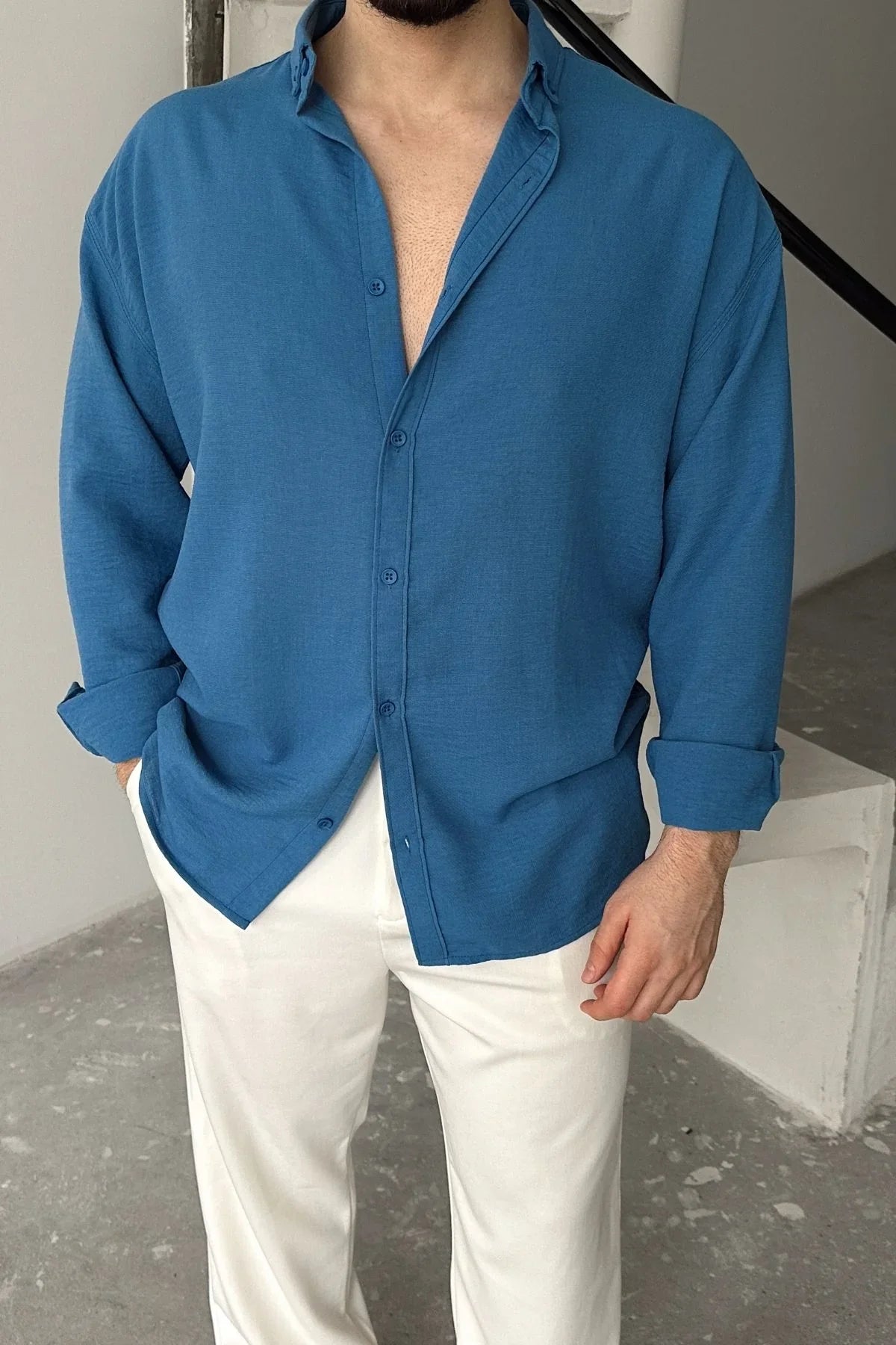 Napas Erkek Oversize Keten Görünümlü Gömlek - Livio Ferri