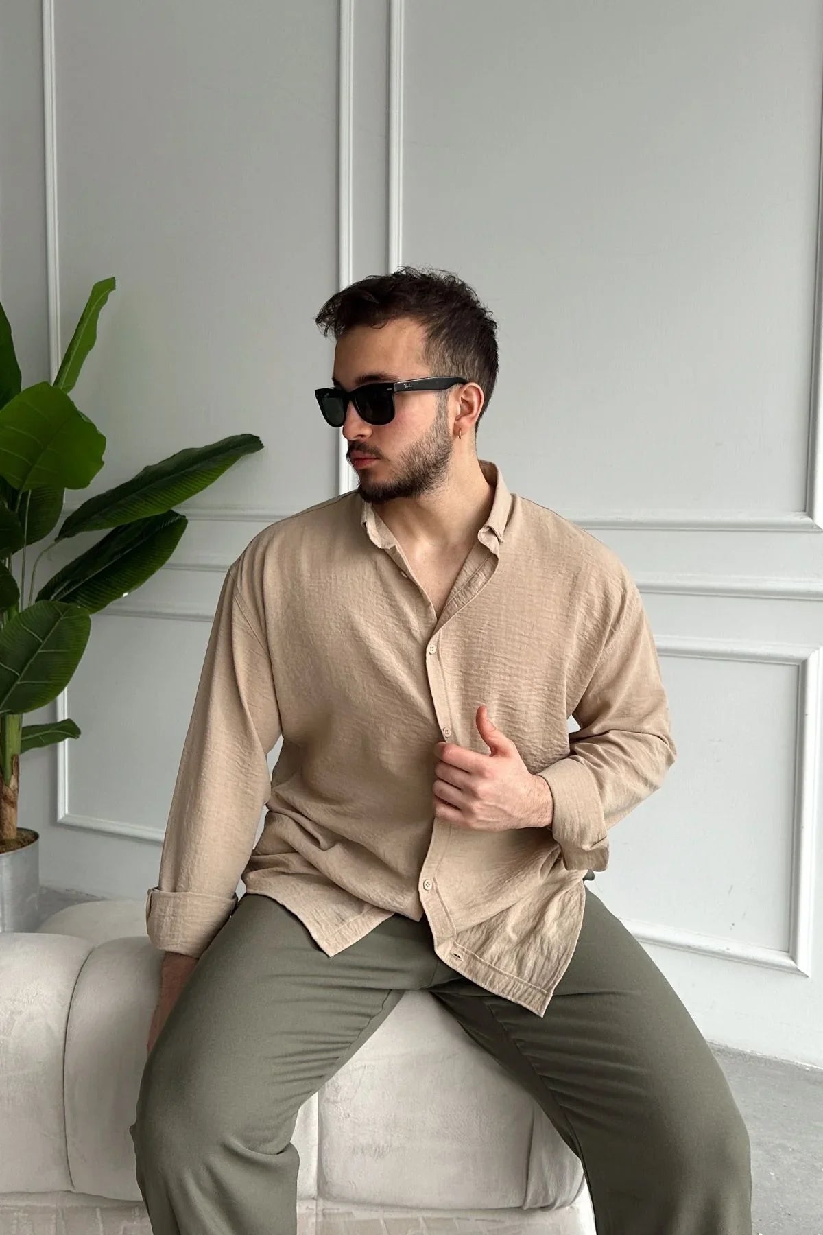 Napas Erkek Oversize Keten Görünümlü Gömlek - Livio Ferri