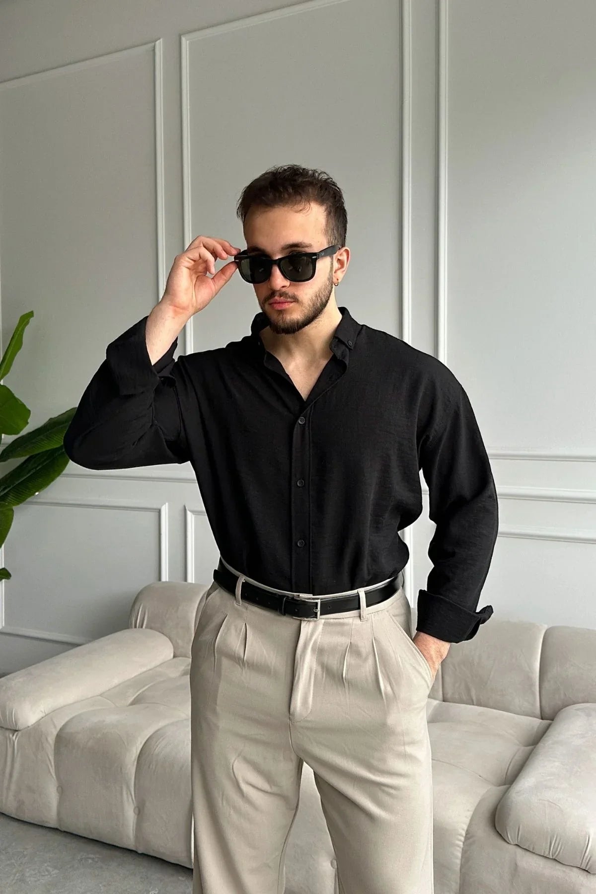 Napas Erkek Oversize Keten Görünümlü Gömlek - Livio Ferri