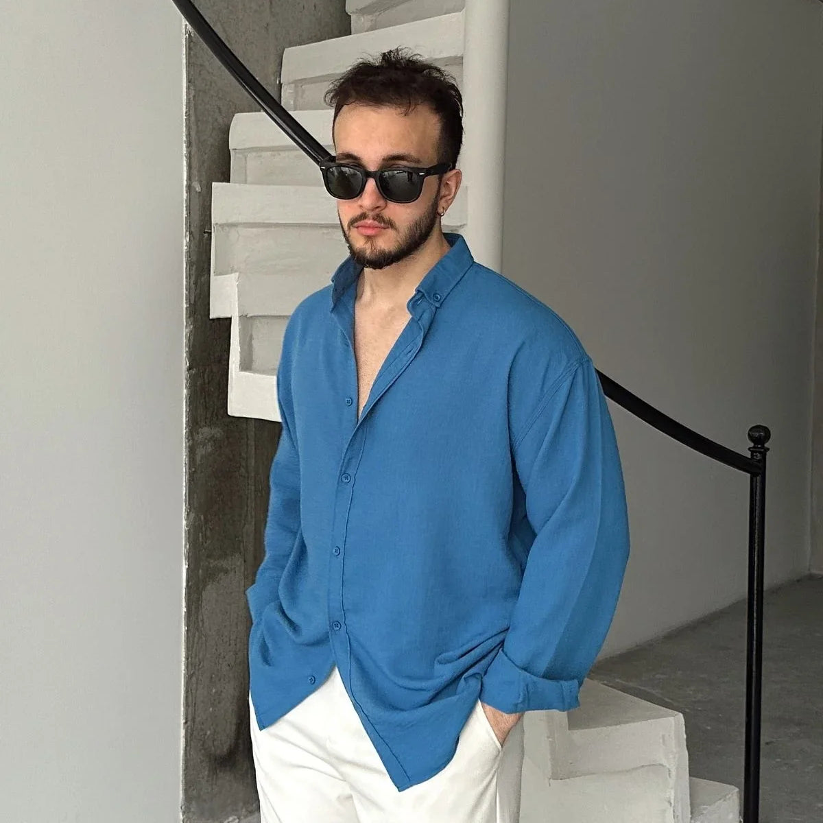Napas Erkek Oversize Keten Görünümlü Gömlek - Livio Ferri