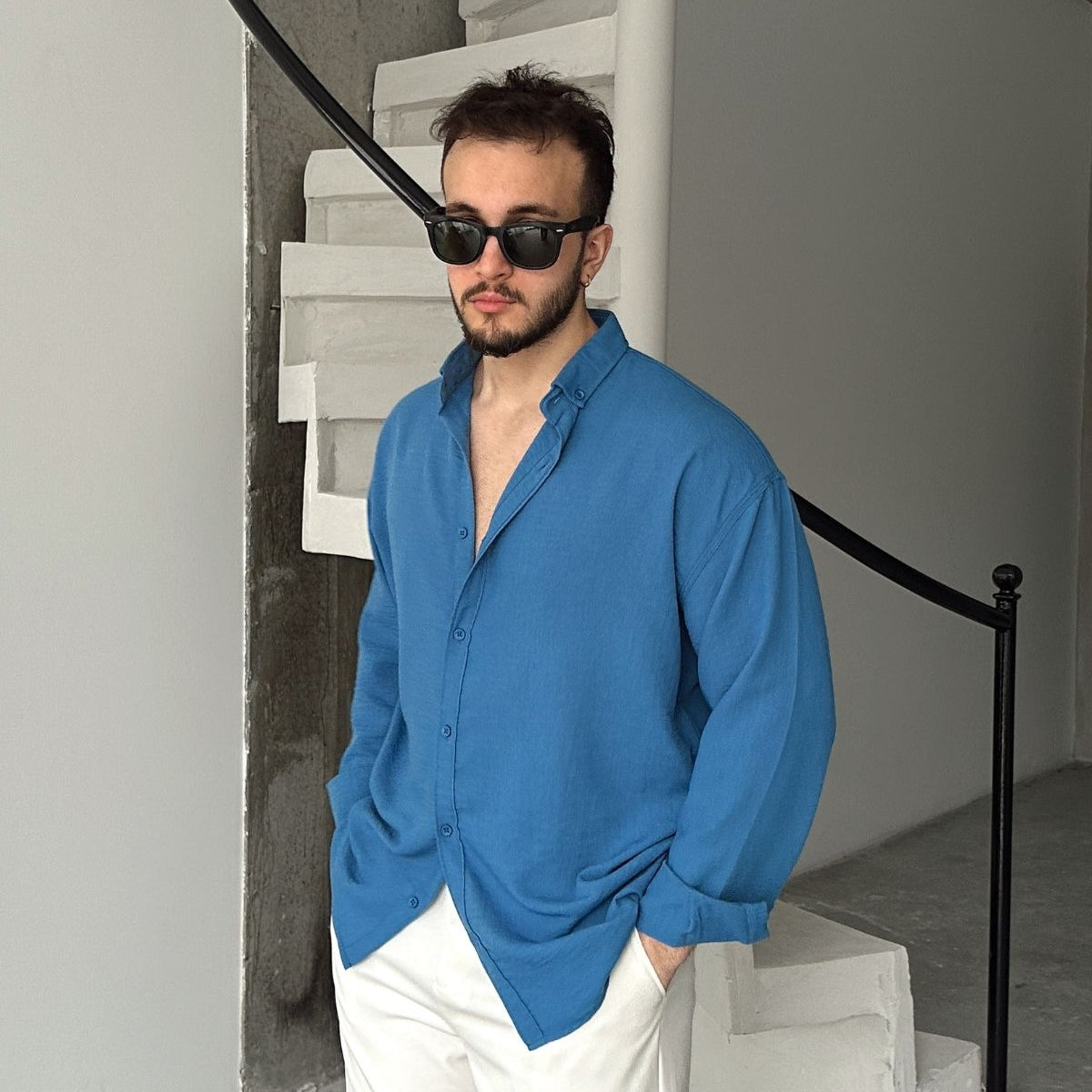 Napas Erkek Oversize Keten Görünümlü Gömlek