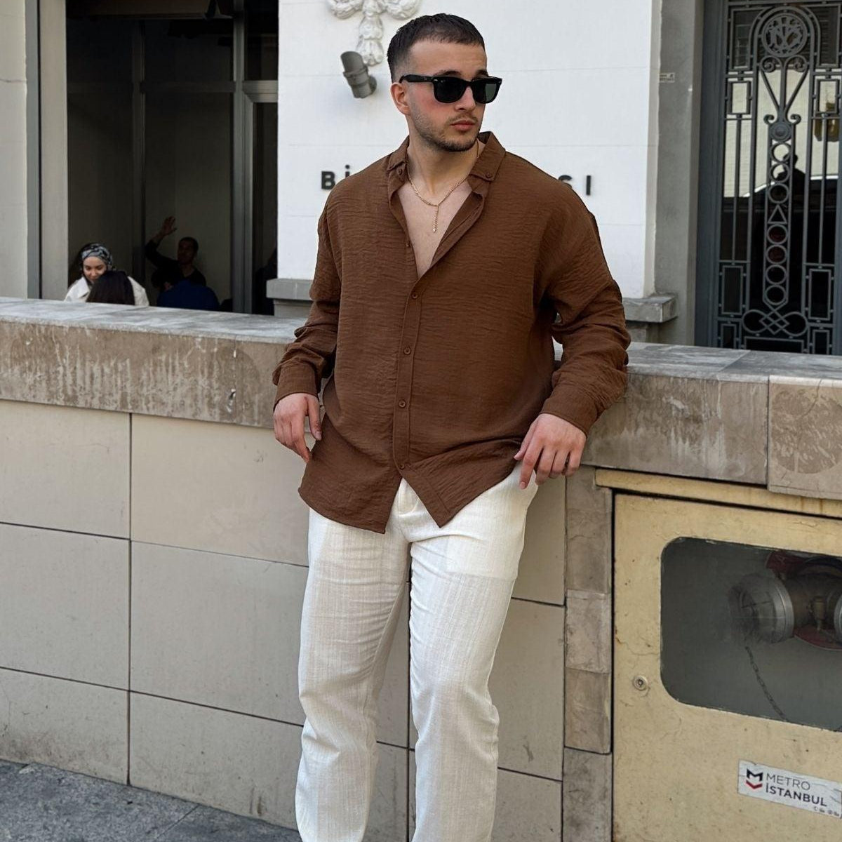 Napas Erkek Oversize Keten Görünümlü Gömlek