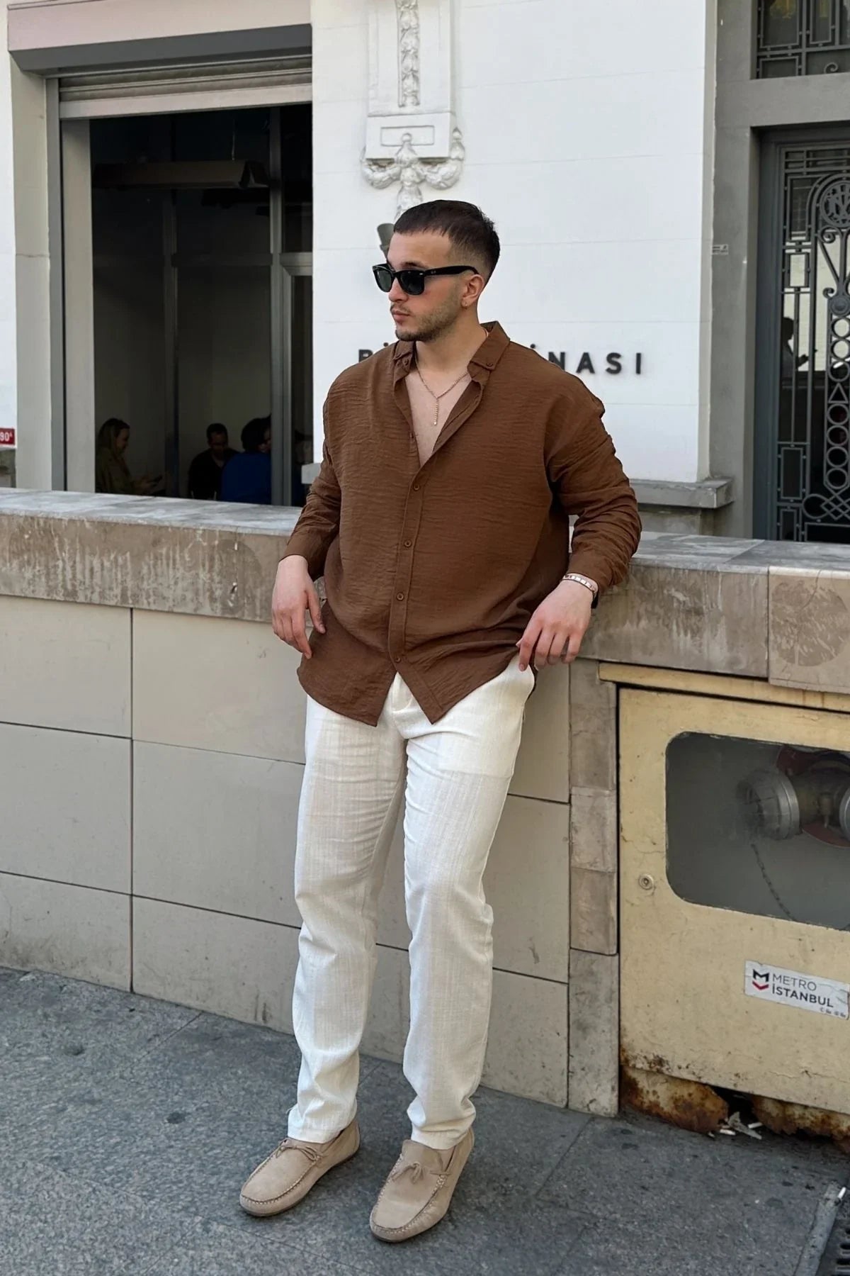 Napas Erkek Oversize Keten Görünümlü Gömlek - Livio Ferri