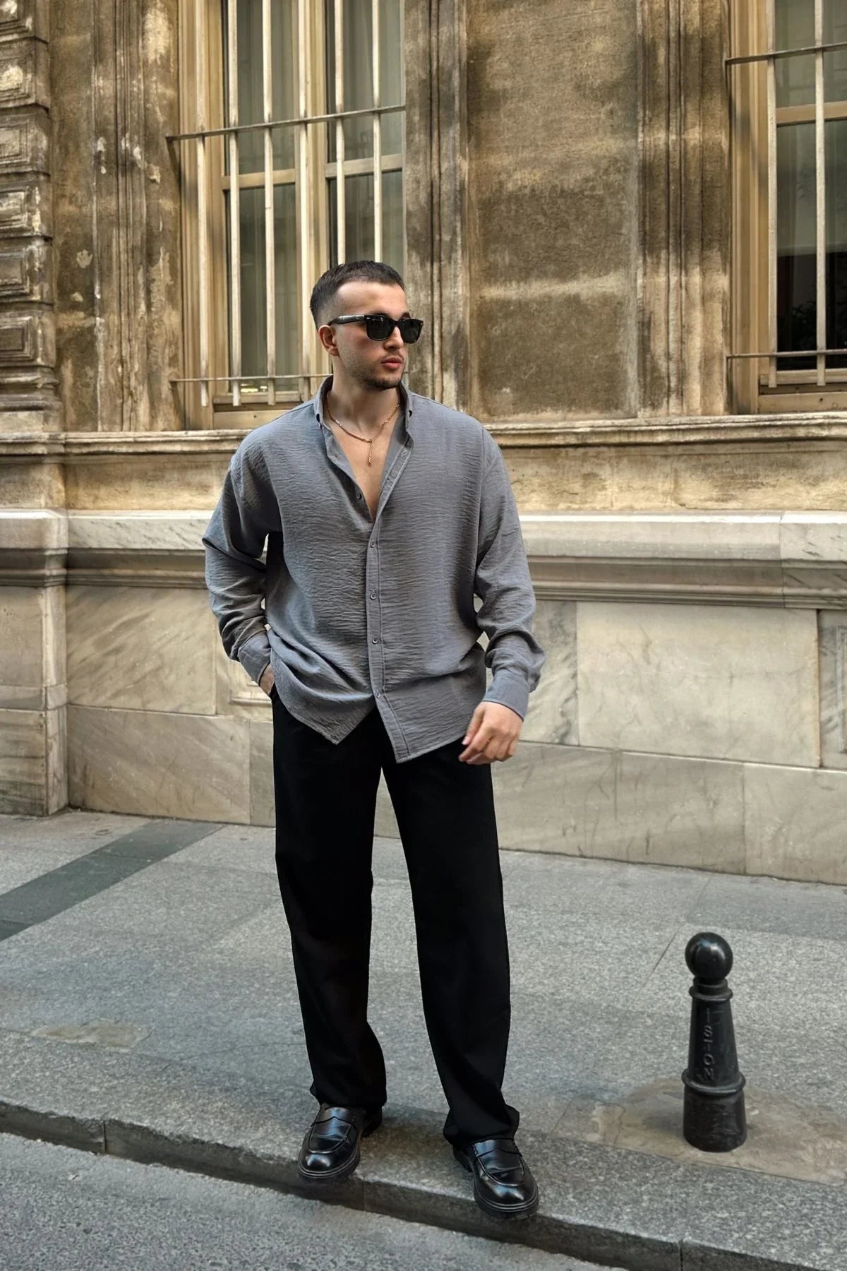 Napas Erkek Oversize Keten Görünümlü Gömlek - Livio Ferri